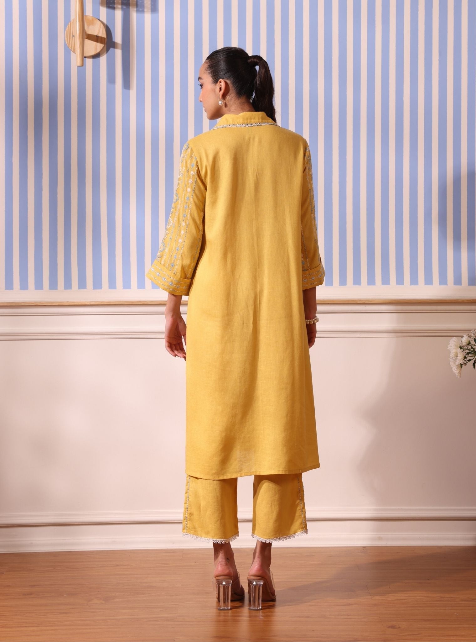 Mulmul Linen Iria Yellow Kurta With Mulmul Linen Iria Yellow Pant