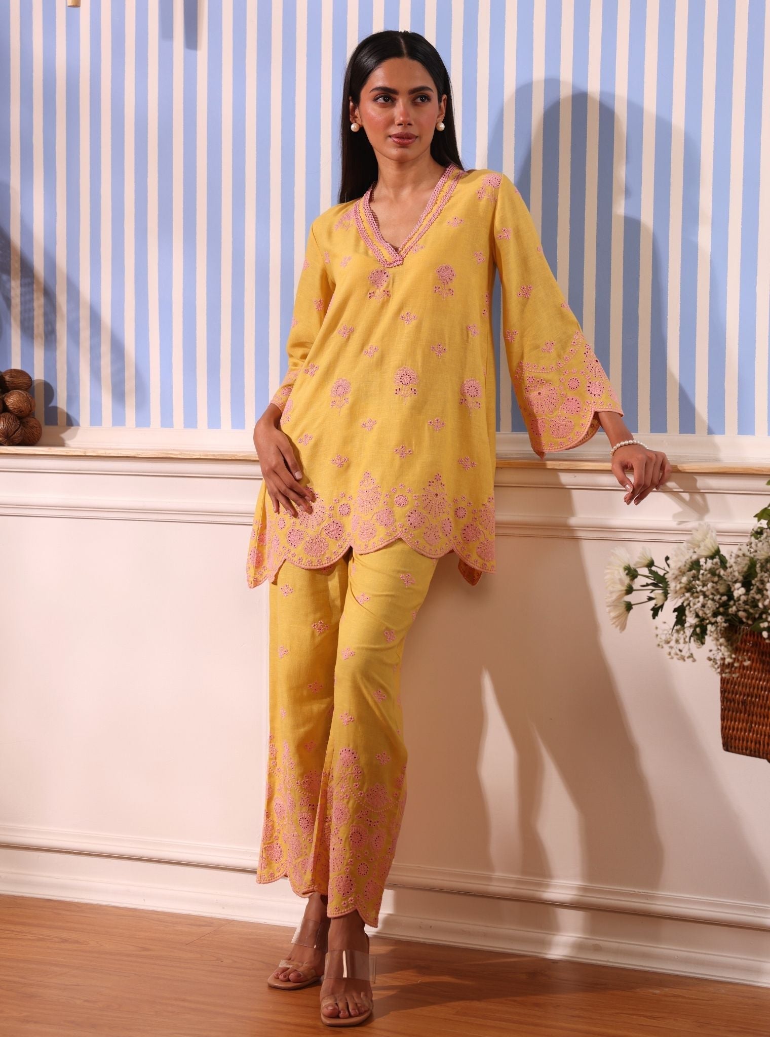Mulmul Linen Billie Yellow Top With Mulmul Linen Billie Yellow Pant