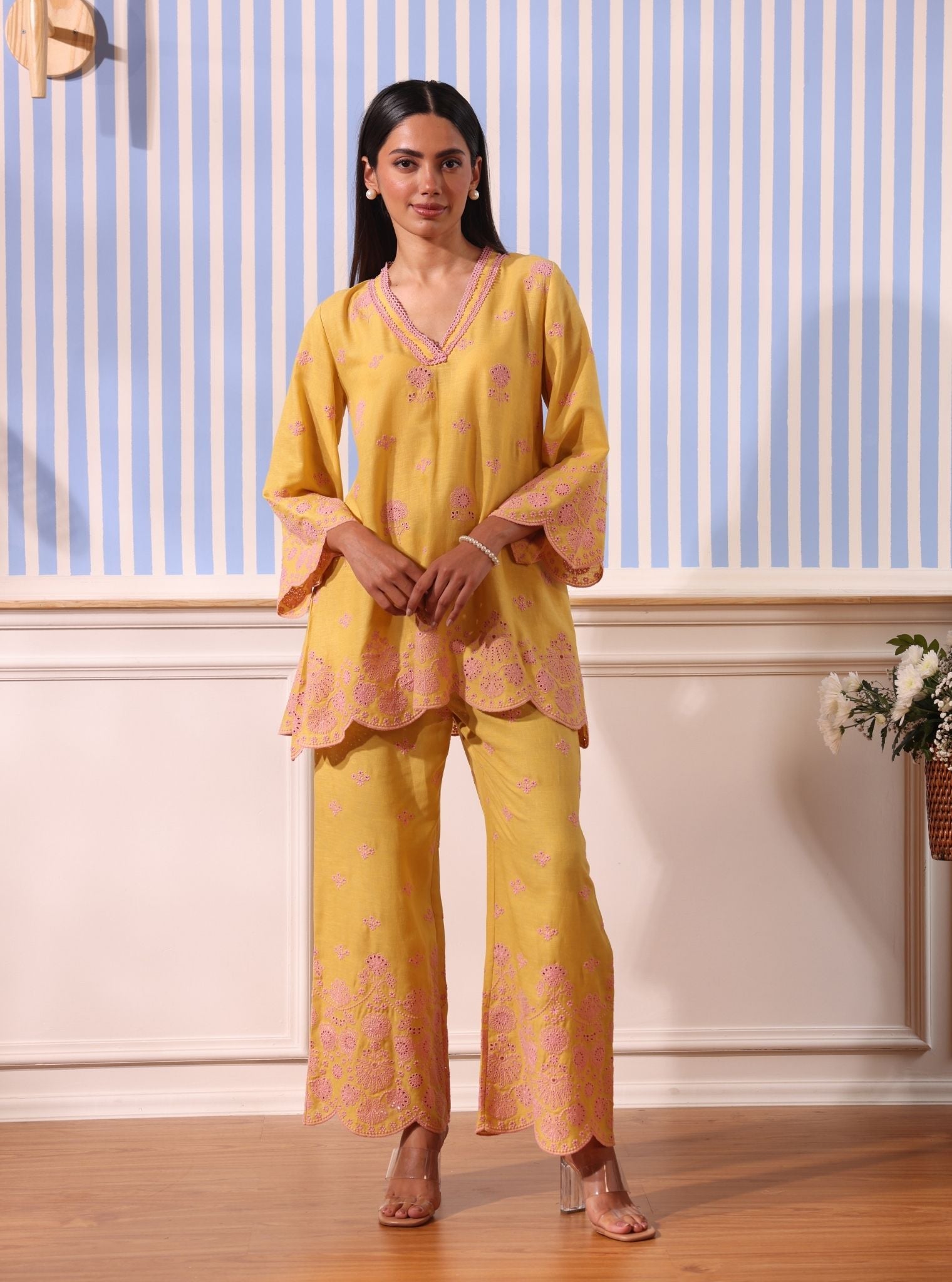 Mulmul Linen Billie Yellow Top With Mulmul Linen Billie Yellow Pant