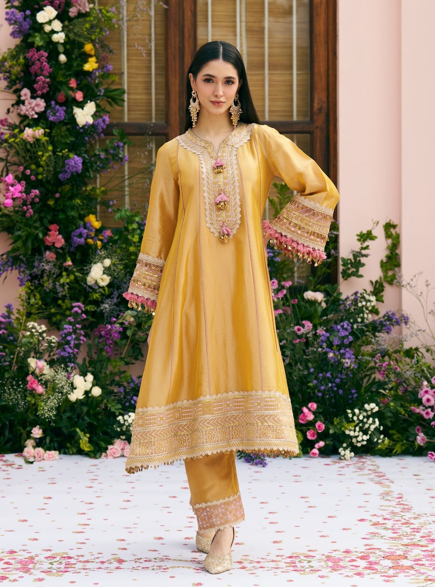Tissue Shamili Yellow Kurta Set