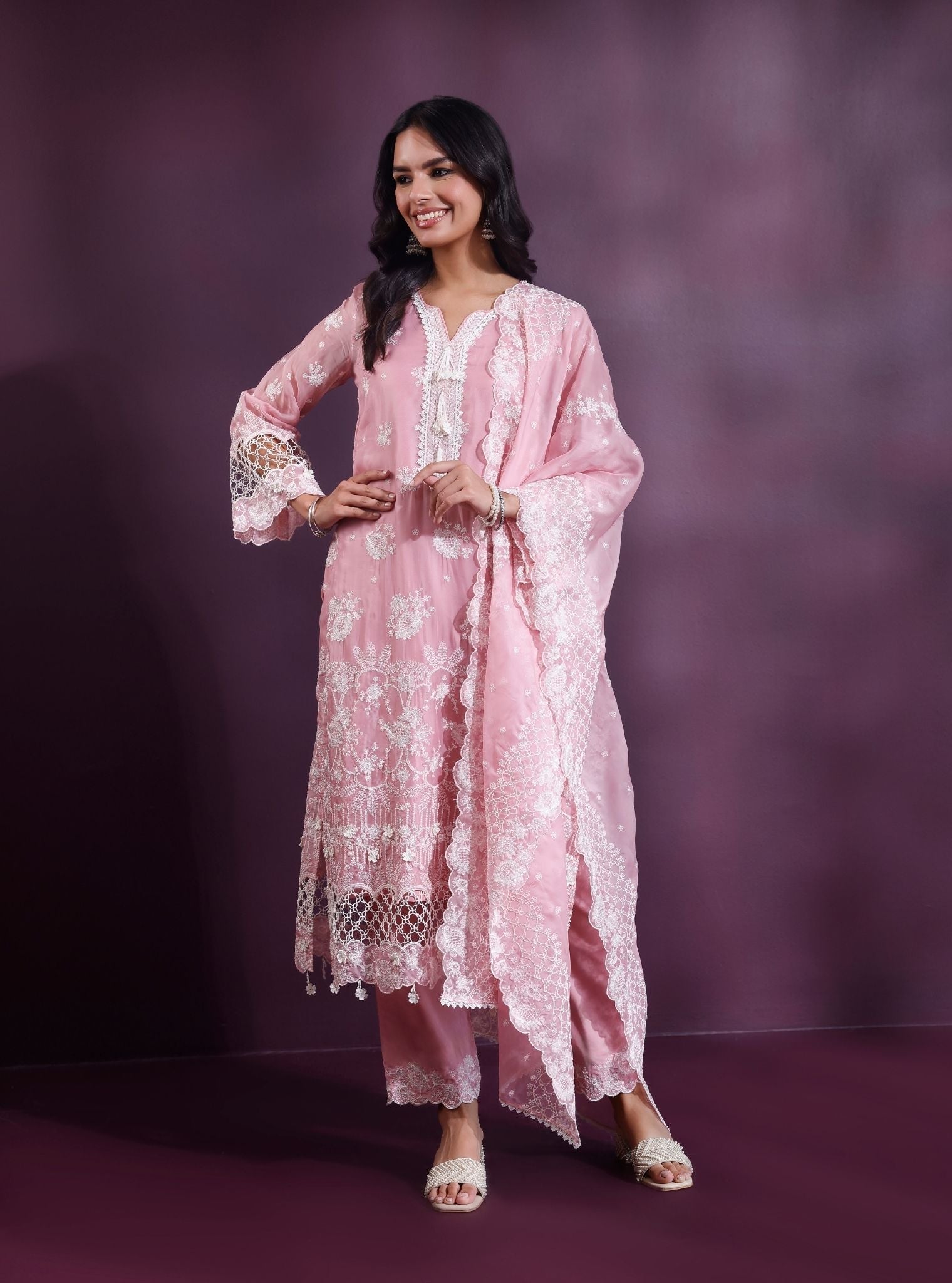 Ina Organza Onion Pink Kurta Set