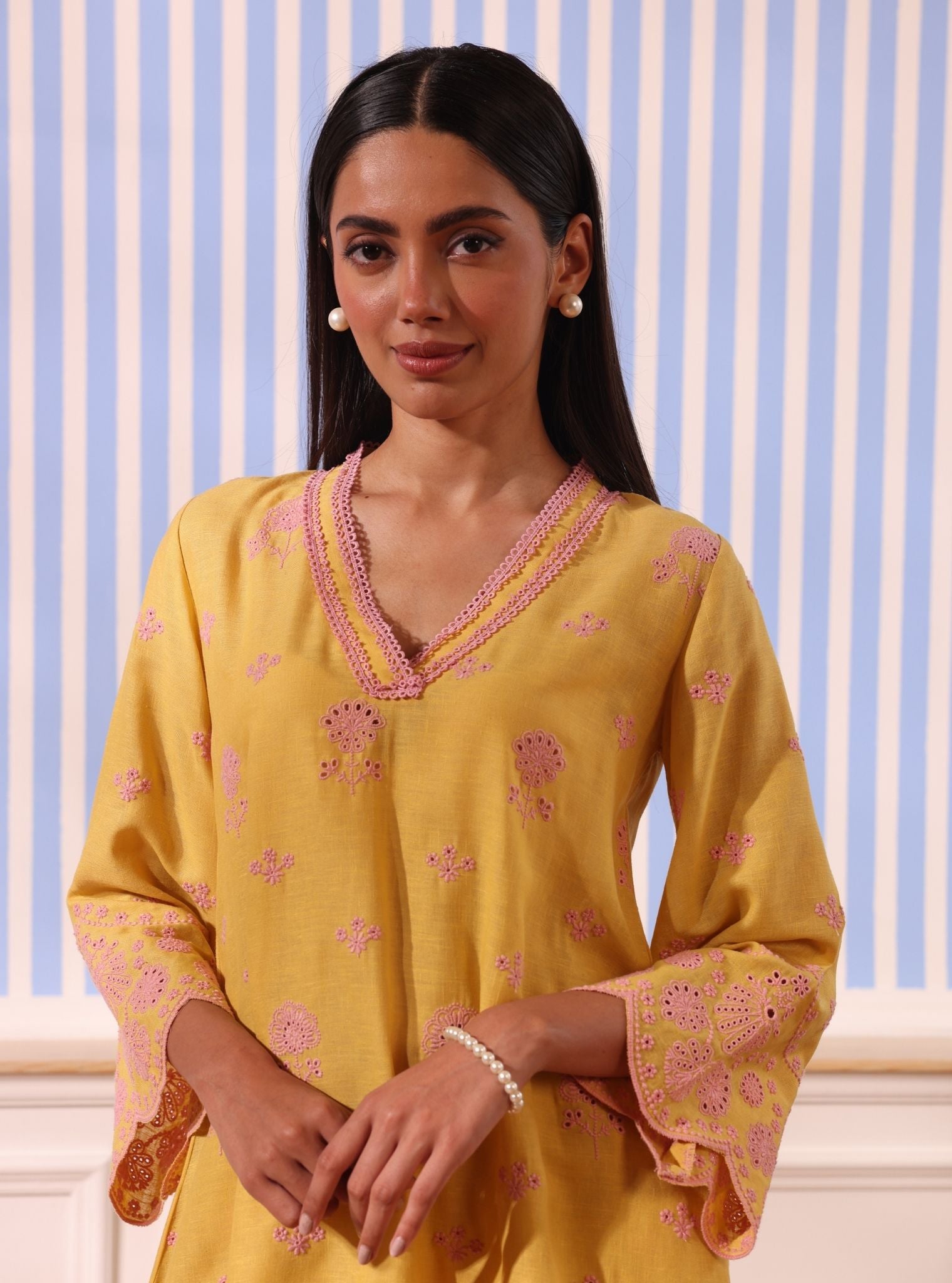 Mulmul Linen Billie Yellow Top With Mulmul Linen Billie Yellow Pant
