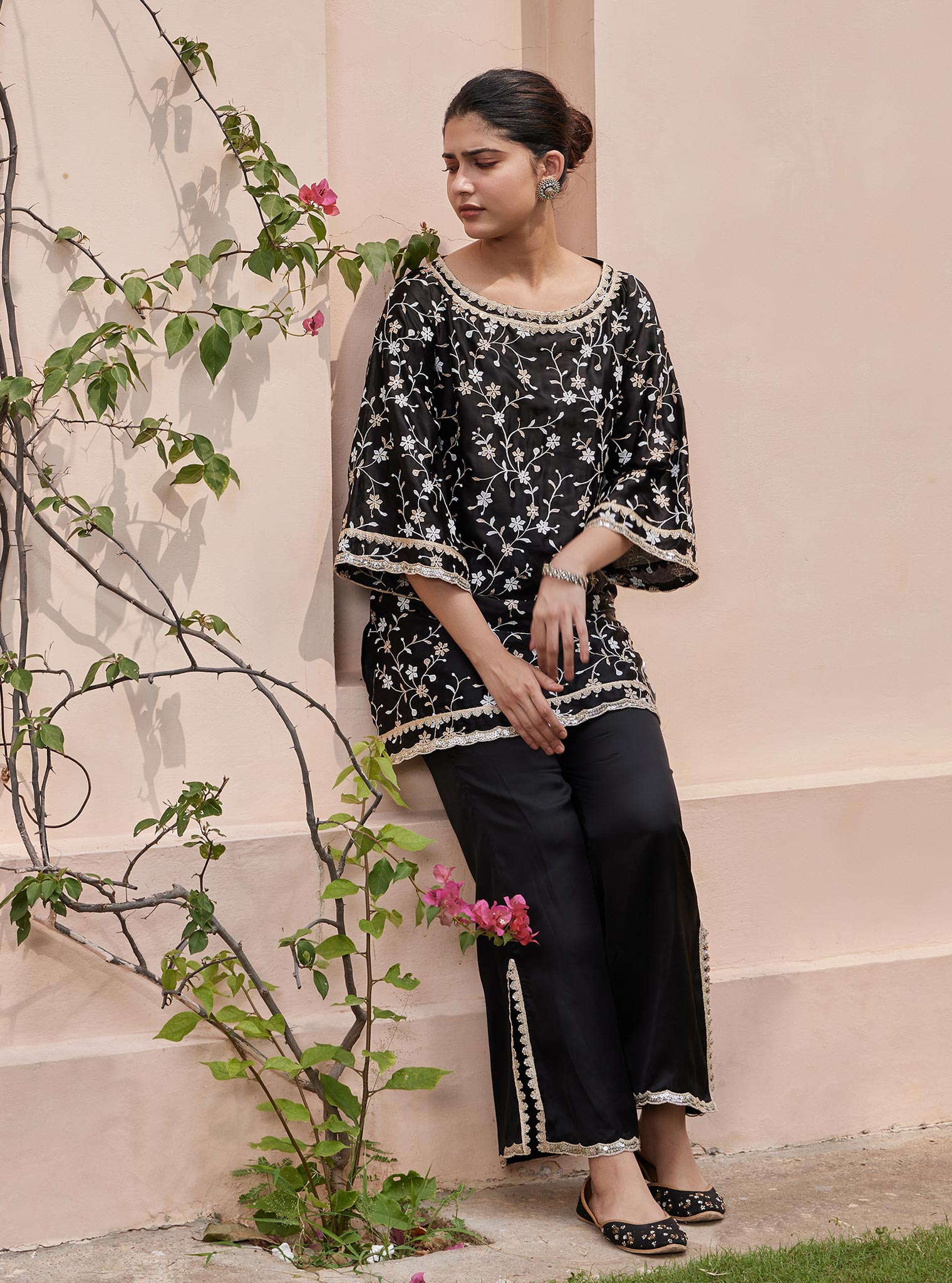 Mulmul Cupro Lira Black Top with Mulmul Cupro Lira Black Pant