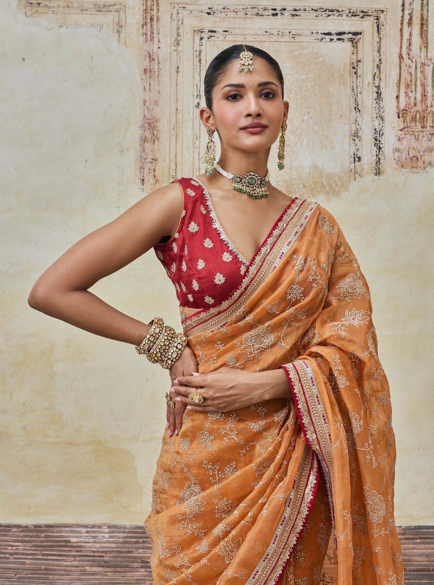 Parthi Lurex Organza Orange Saree