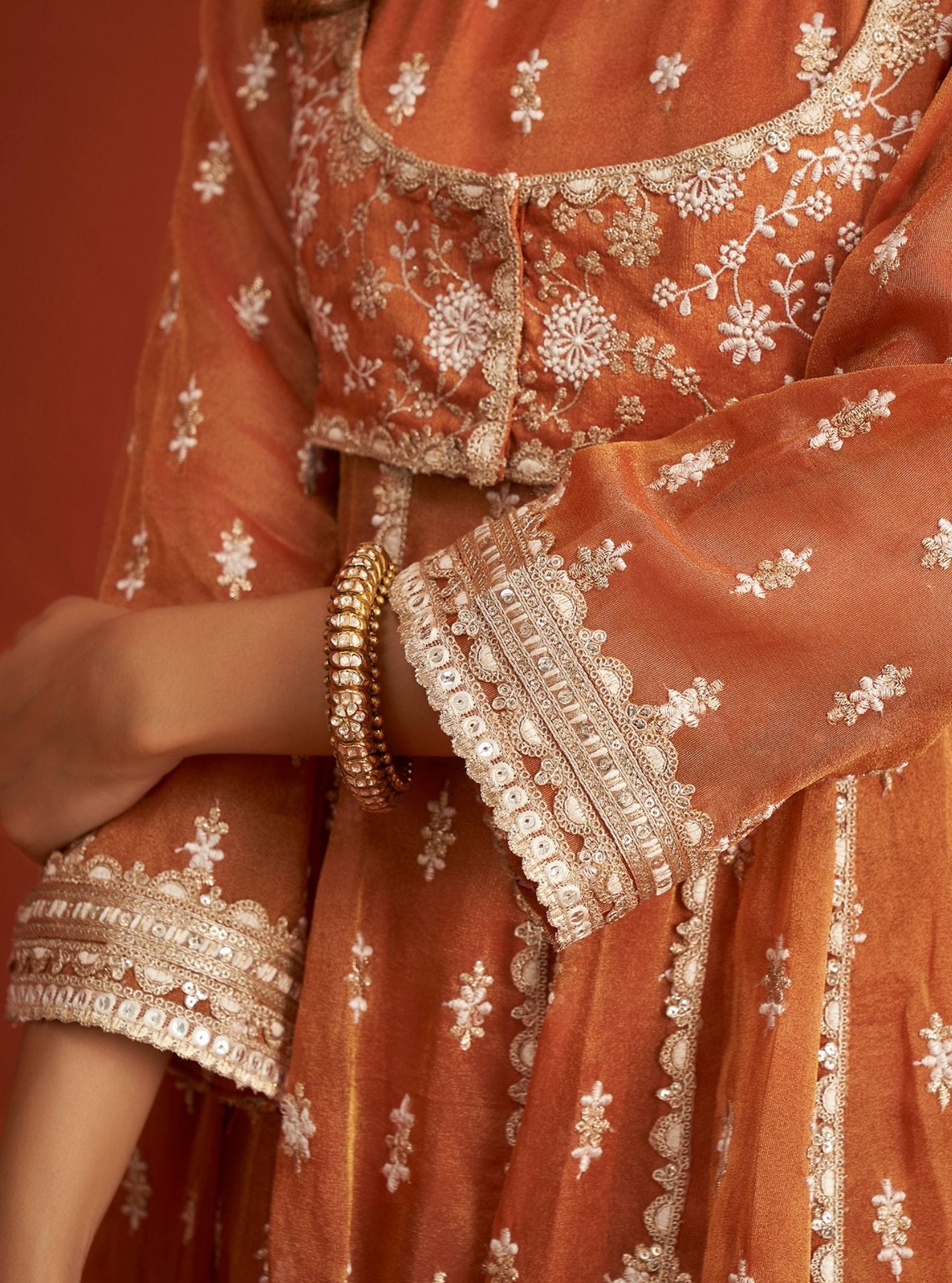 Mulmul Royal Tissue Genda Burnt Orange Dupatta