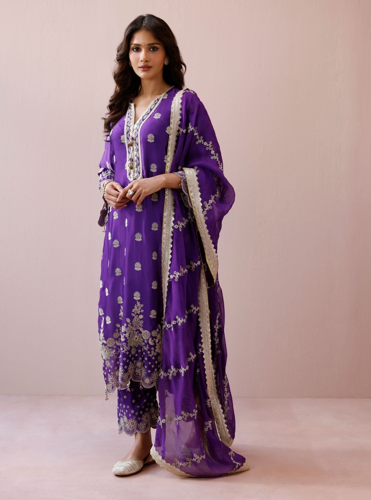 Laina Cupro Satin Purple Long Kurta Set
