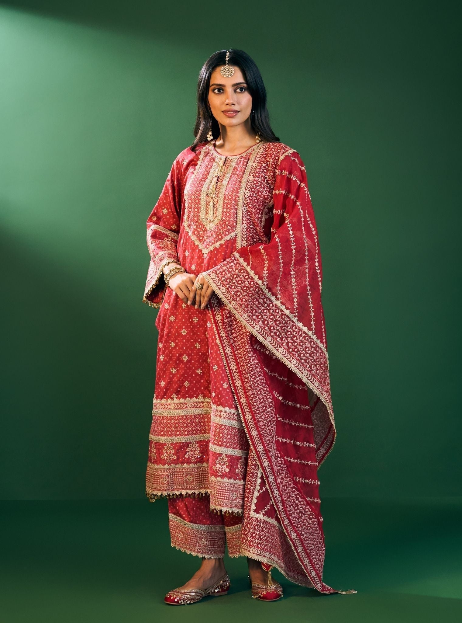 Mulmul Organza Lari Red Dupatta