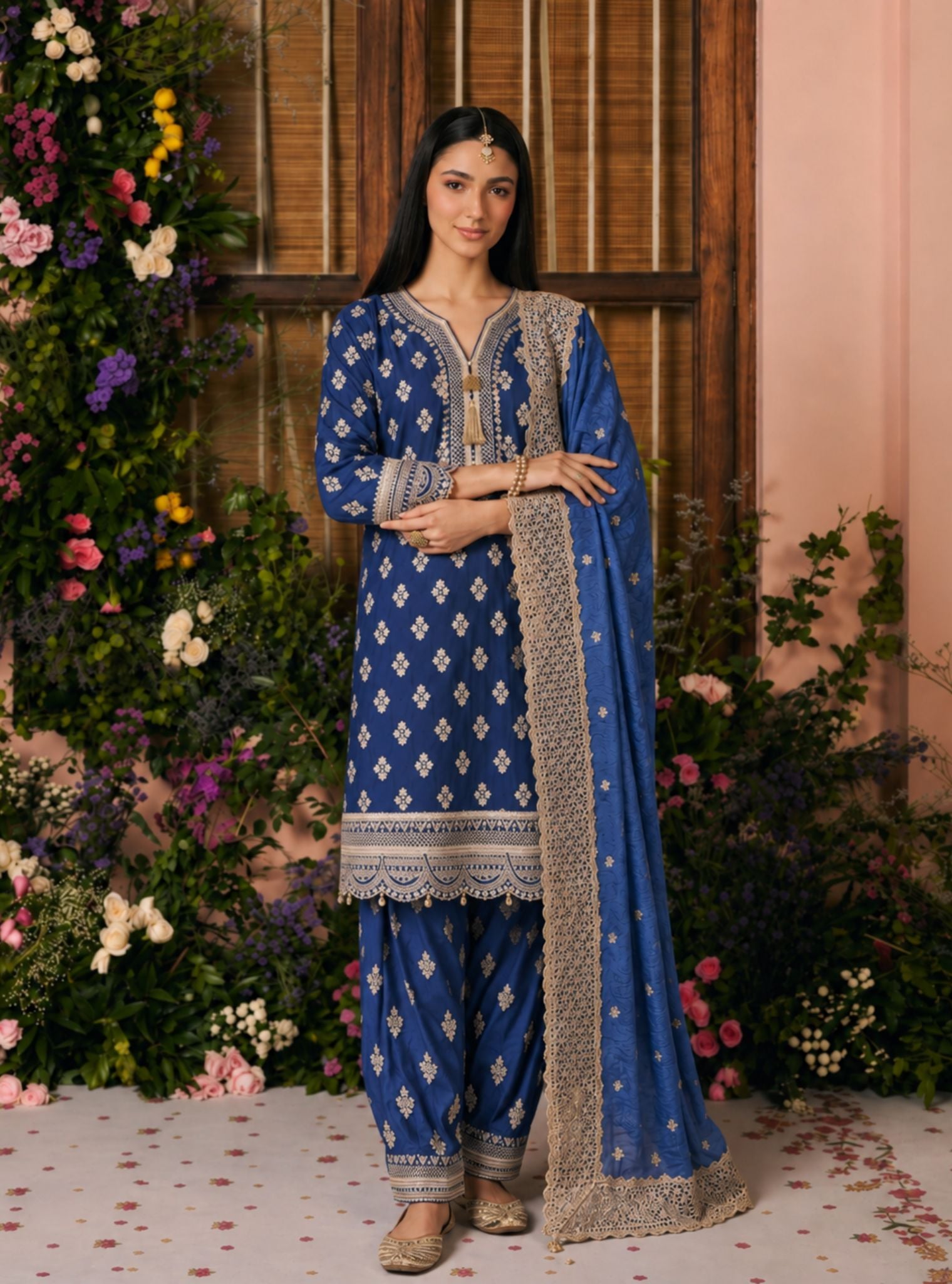 Elira Pima Satin Navy Kurta Set