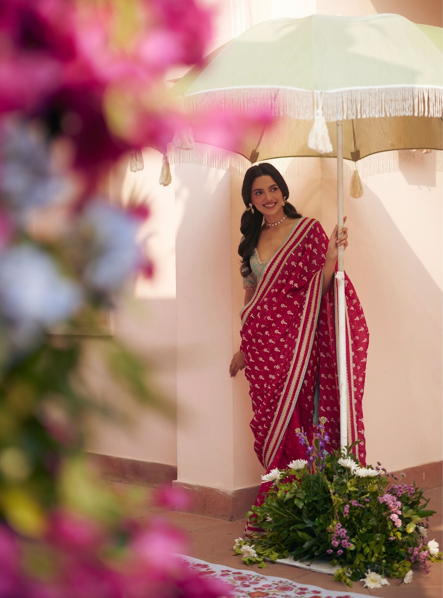 Jogan Glass Organza Rani Pink Saree