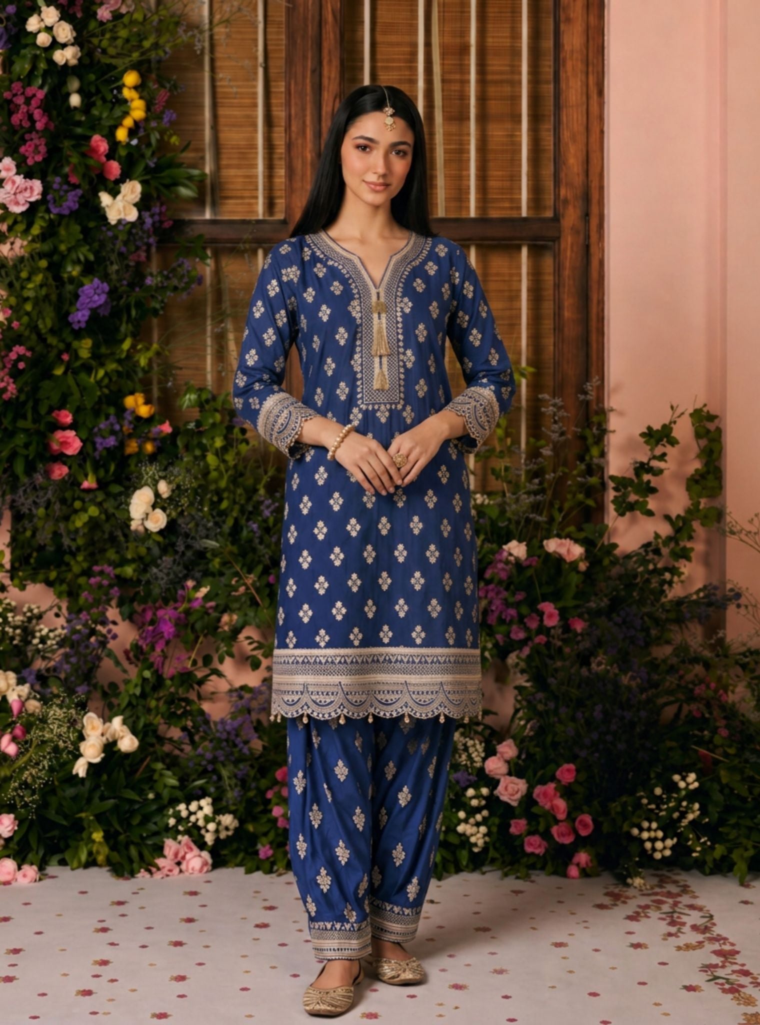 Elira Pima Satin Navy Kurta Set