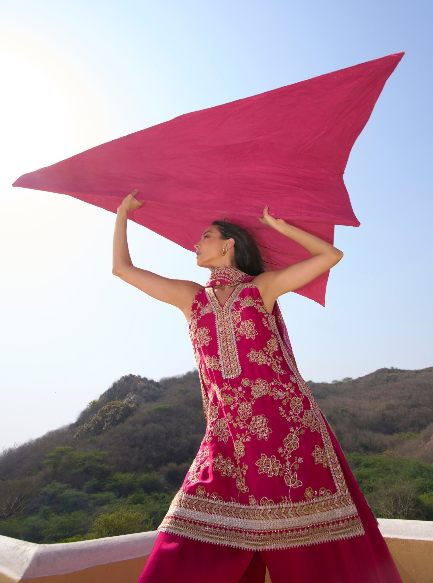 Jivara Bemberg Satin Fuschia Kurta Set