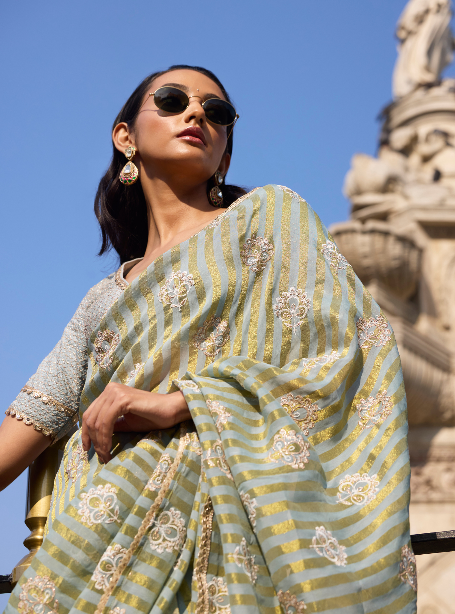 Mangni Banarsi Luxe Tissue Light Blue Saree