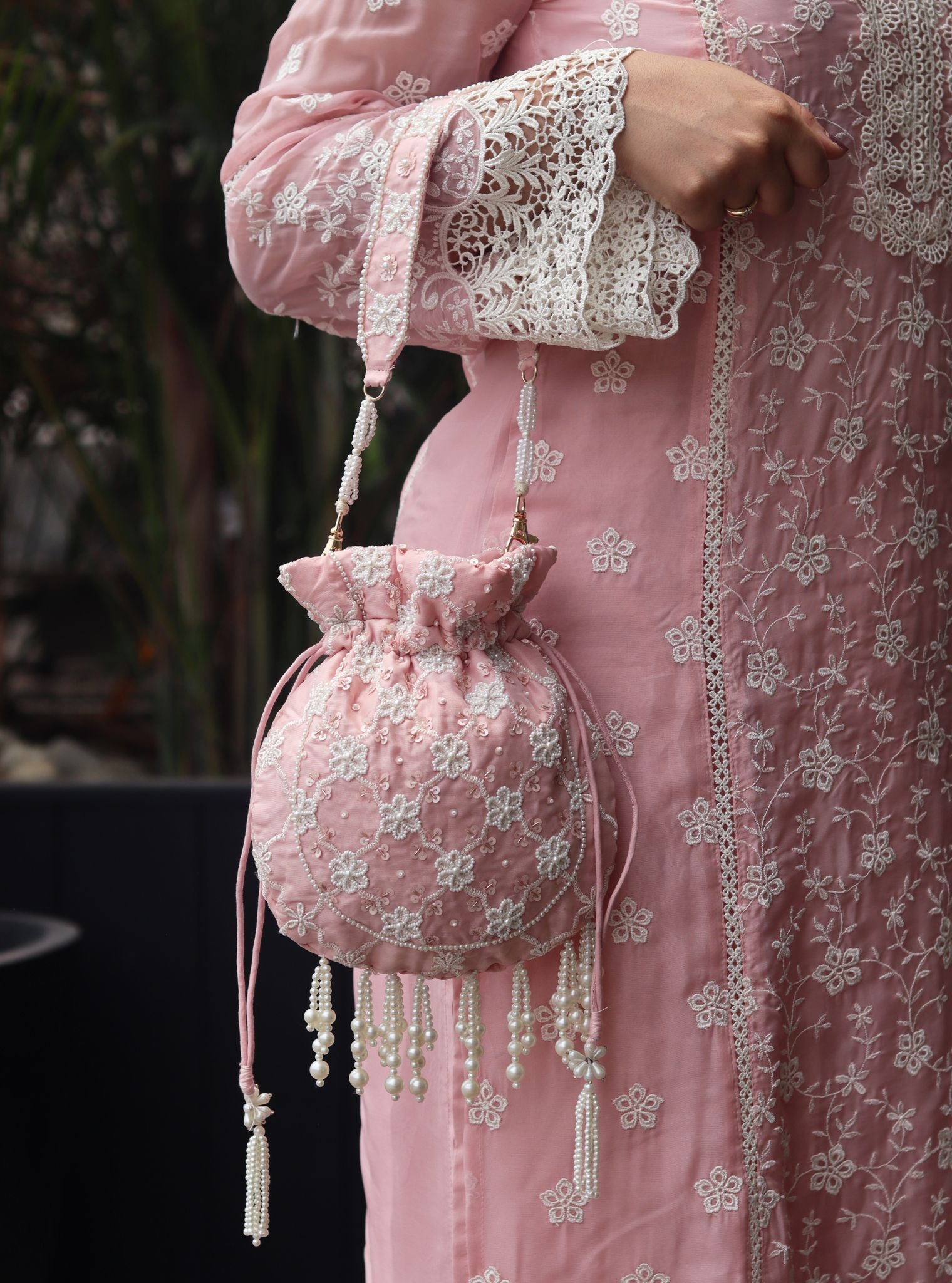 Mulmul Ruhani Pink Potli Bag