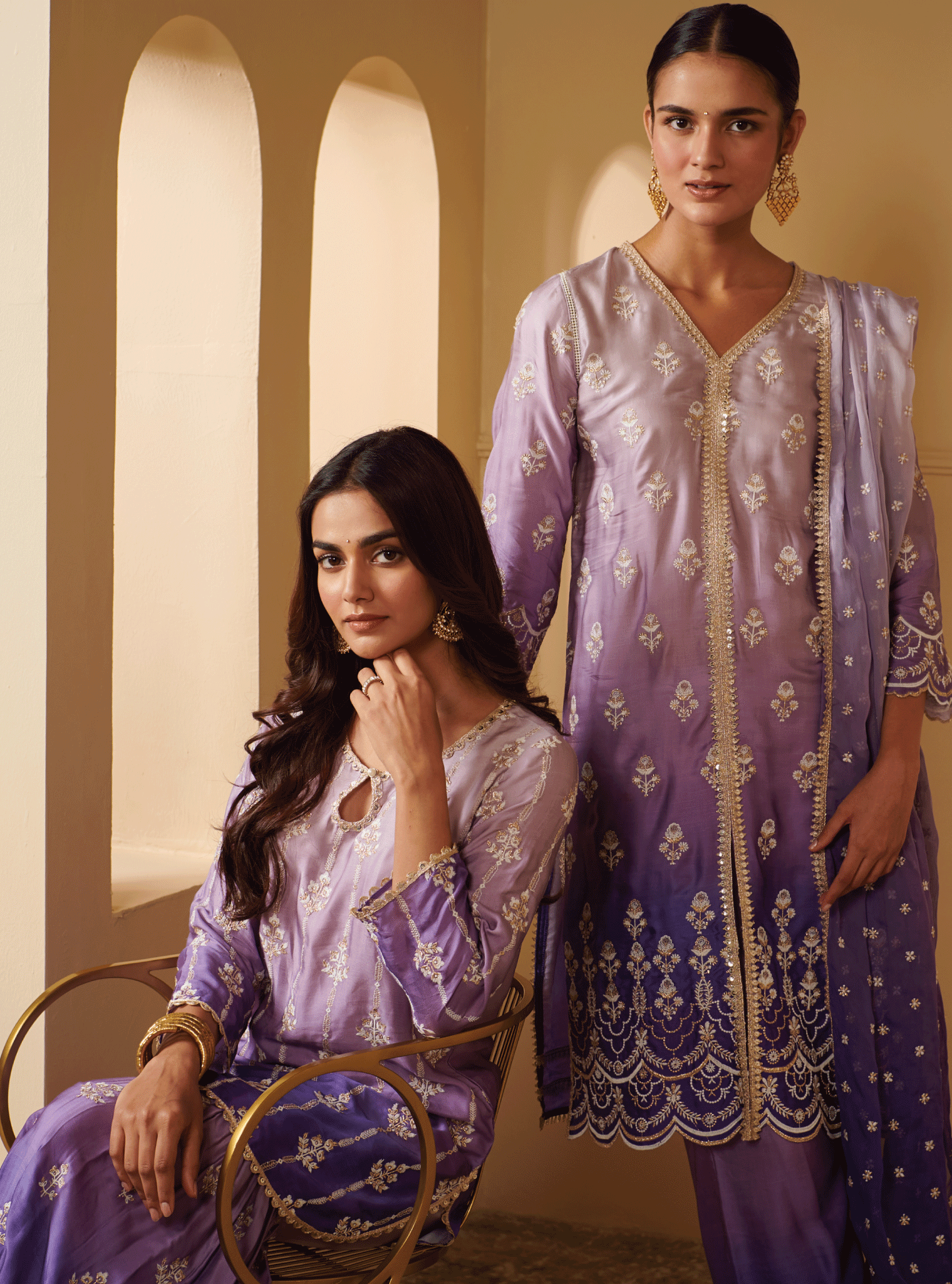 Mulmul Cupro Silk Nurvi Purple Kurta With Nurvi Purple Garara