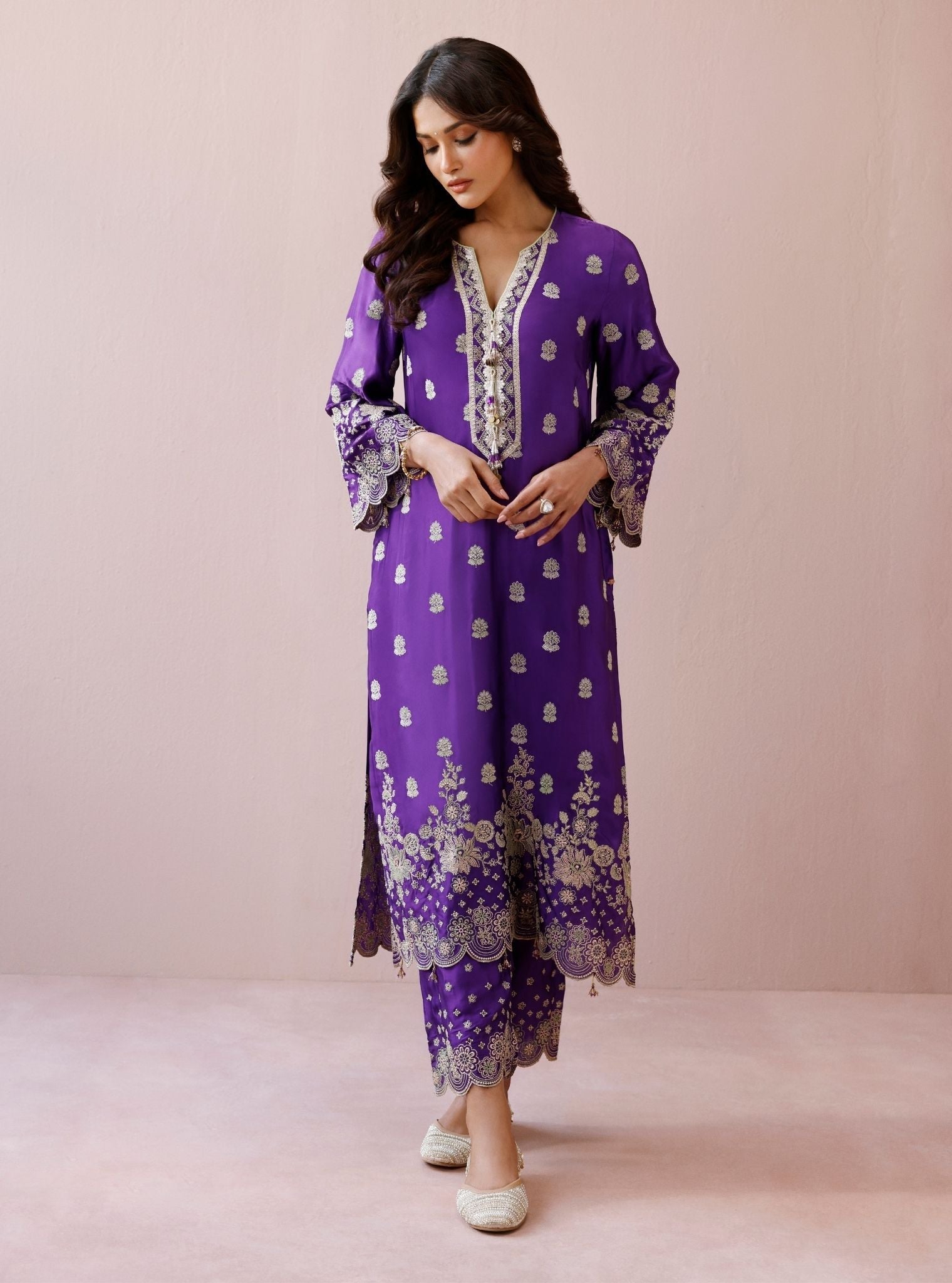 Laina Cupro Satin Purple Long Kurta Set
