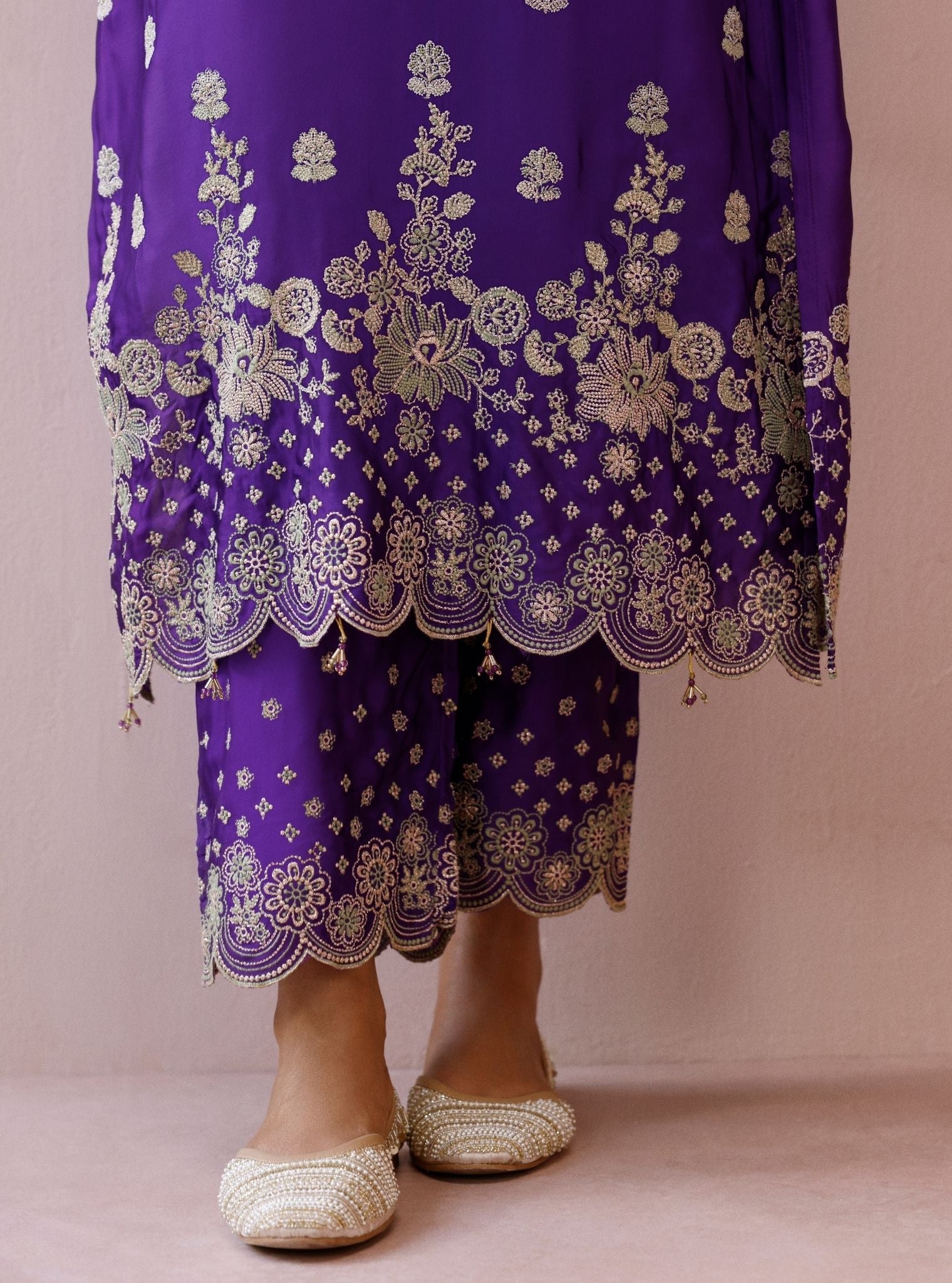 Laina Cupro Satin Purple Long Kurta Set