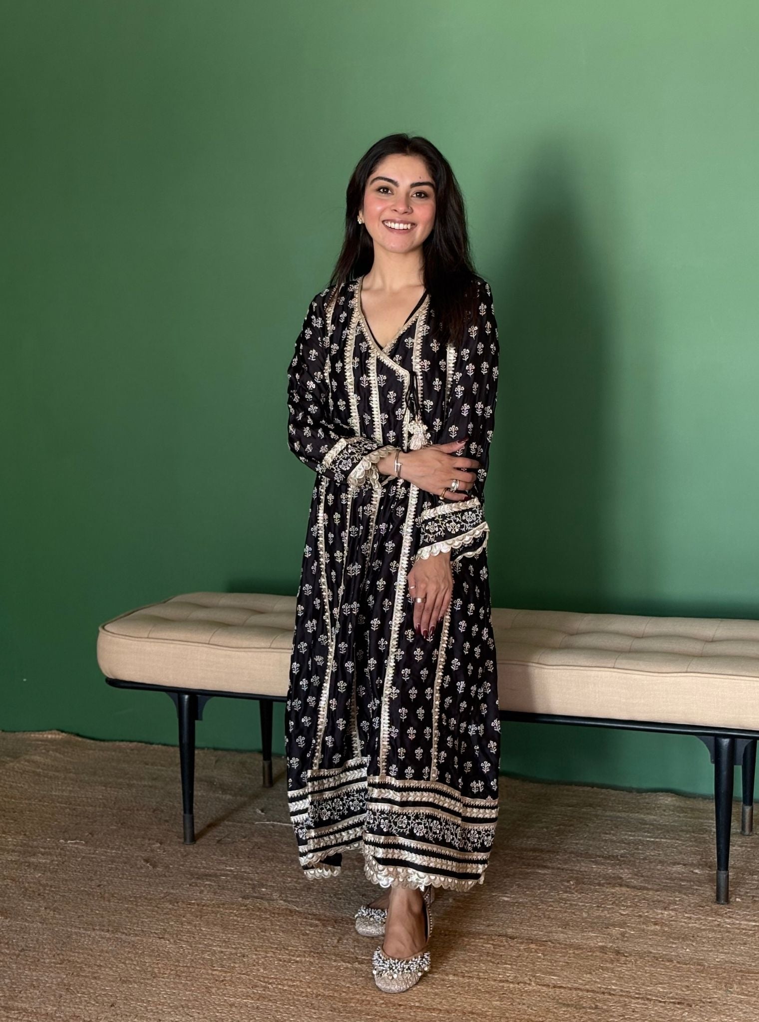 Patola Organza Satin Black Anarkali Kurta Set