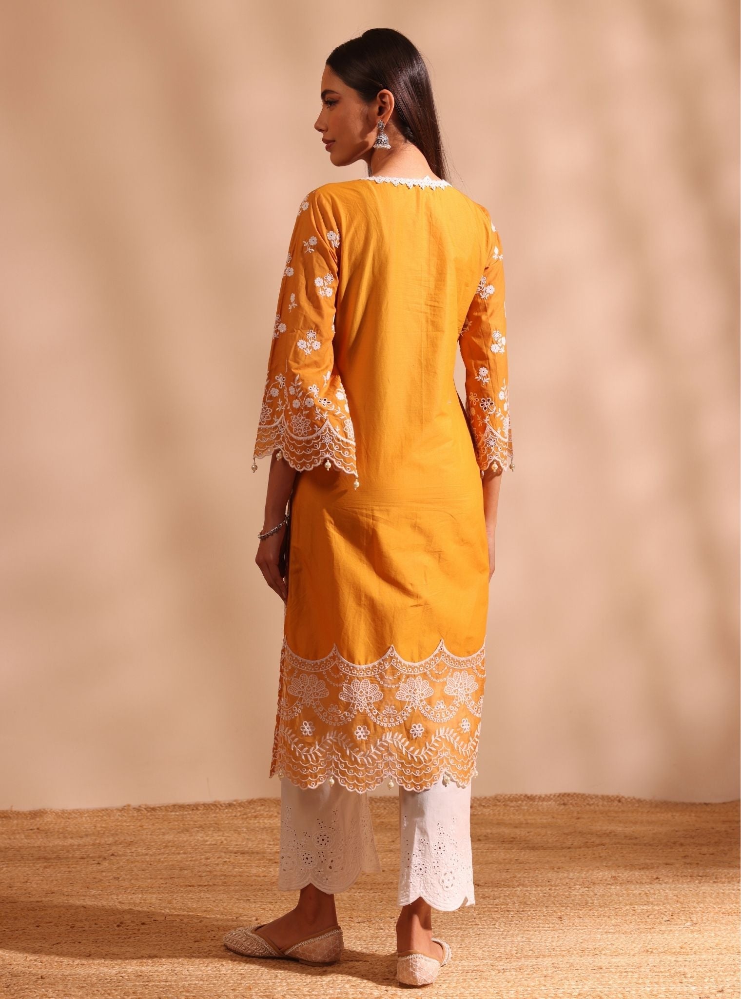 Suma Supima Cotton Orange Kurta With Cosette Pant
