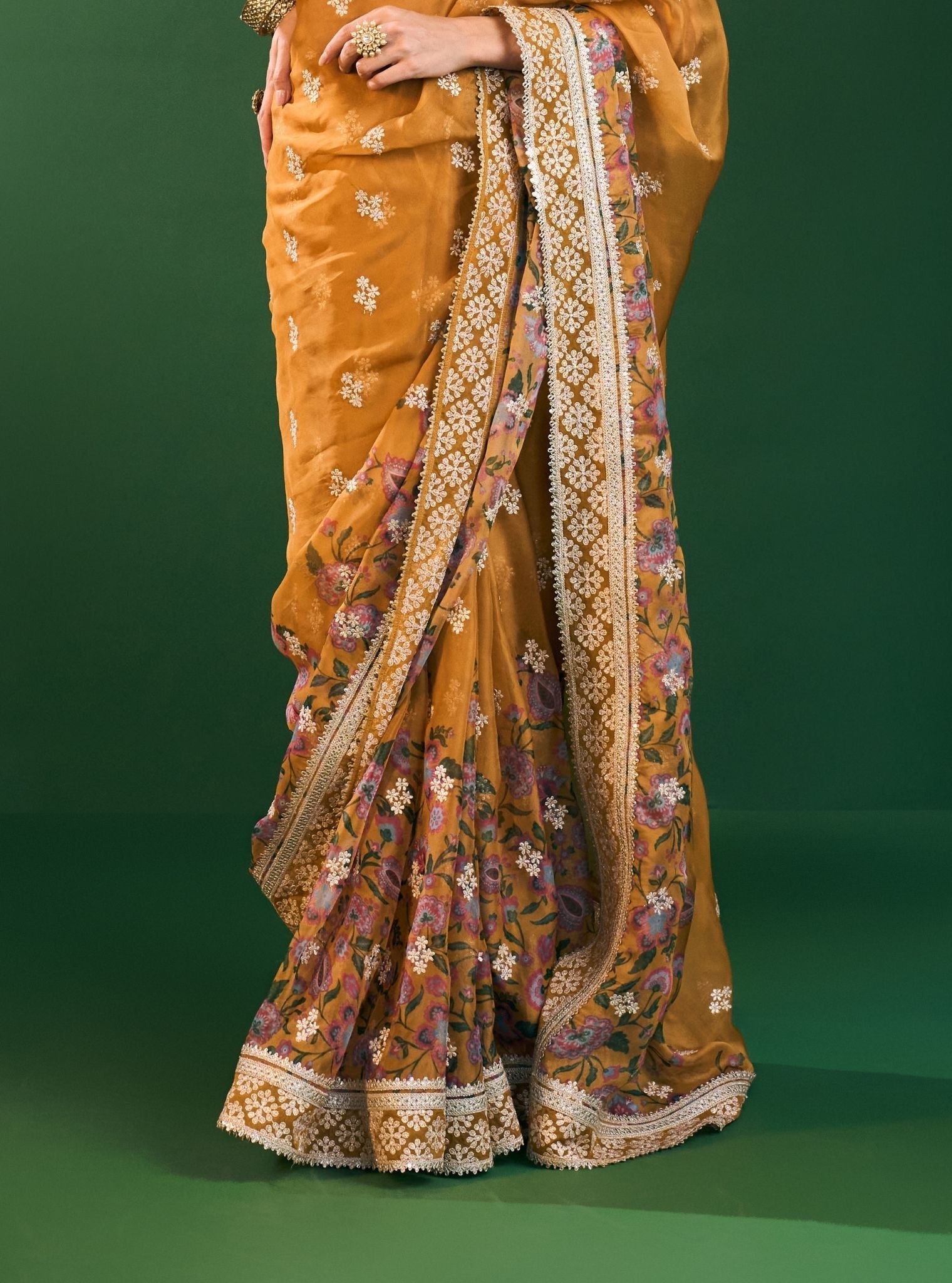 Leya Organza Printed Mustard Saree