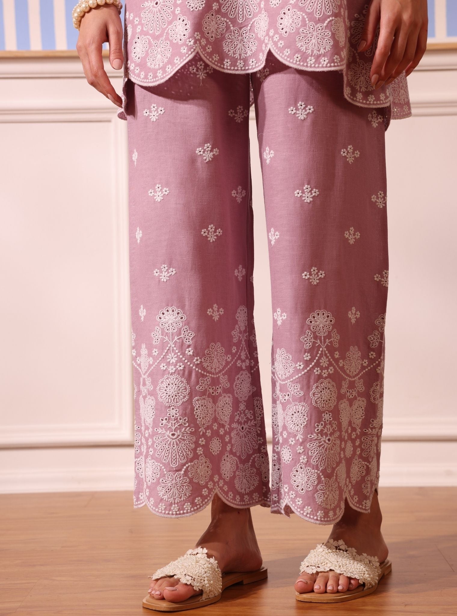 Mulmul Linen Billie Lilac Top With Mulmul Linen Billie Lilac Pant
