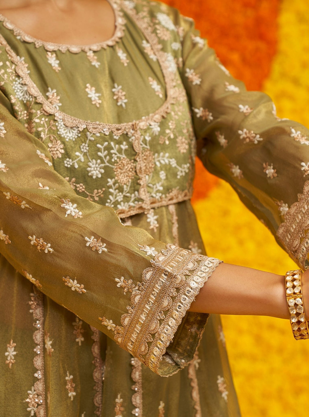 Mulmul Royal Tissue Genda Sage Green Dupatta