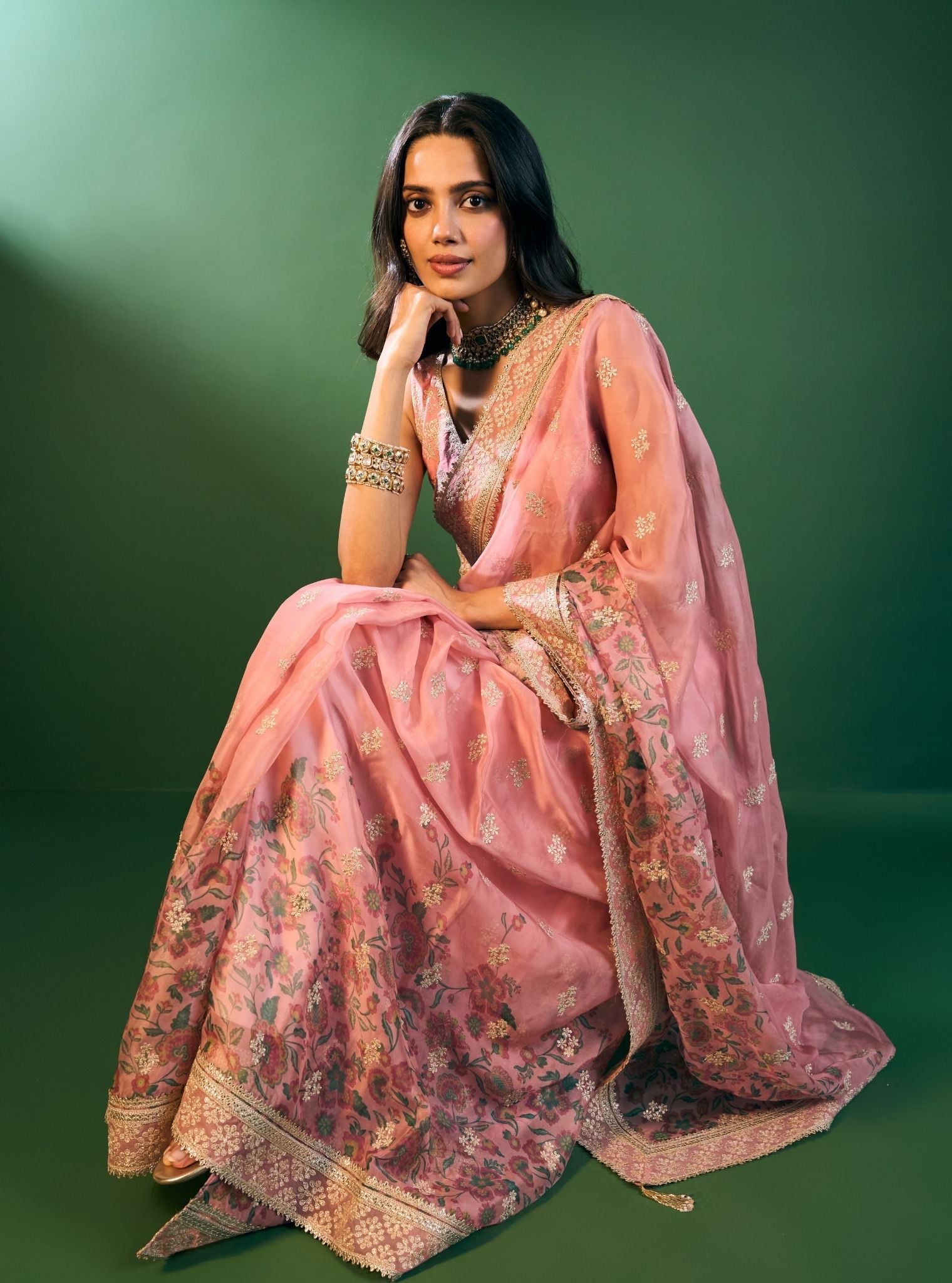 Leya Organza Printed Pink Saree