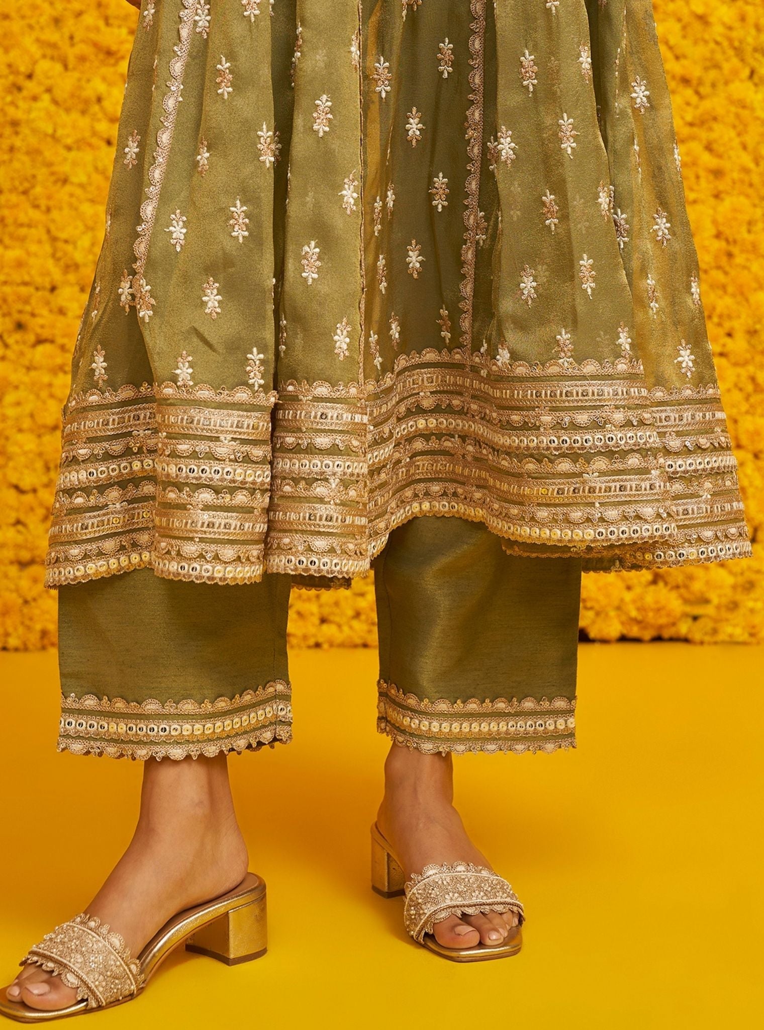 Mulmul Royal Tissue Genda Sage Green Dupatta