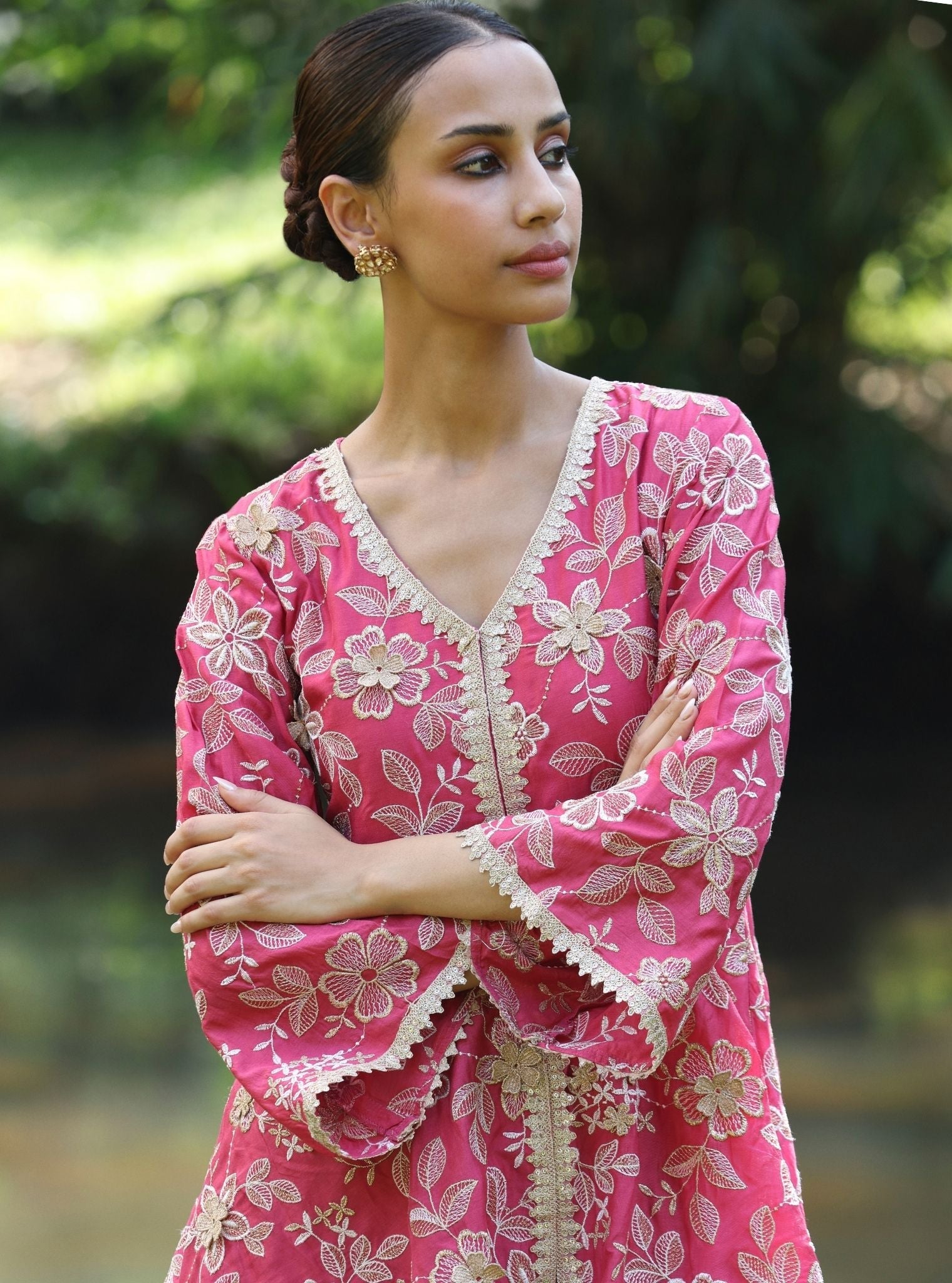 Manjha Modal Silk Fuschia Top Set