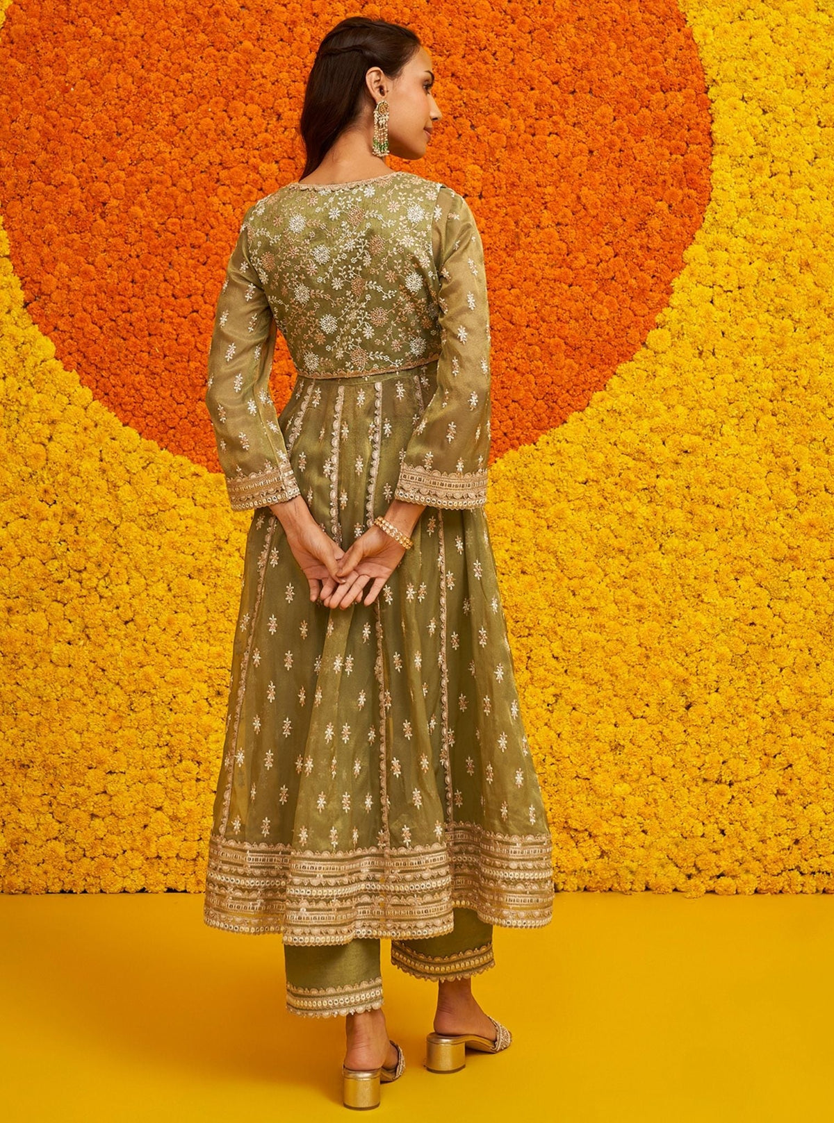 Mulmul Royal Tissue Genda Sage Green Dupatta