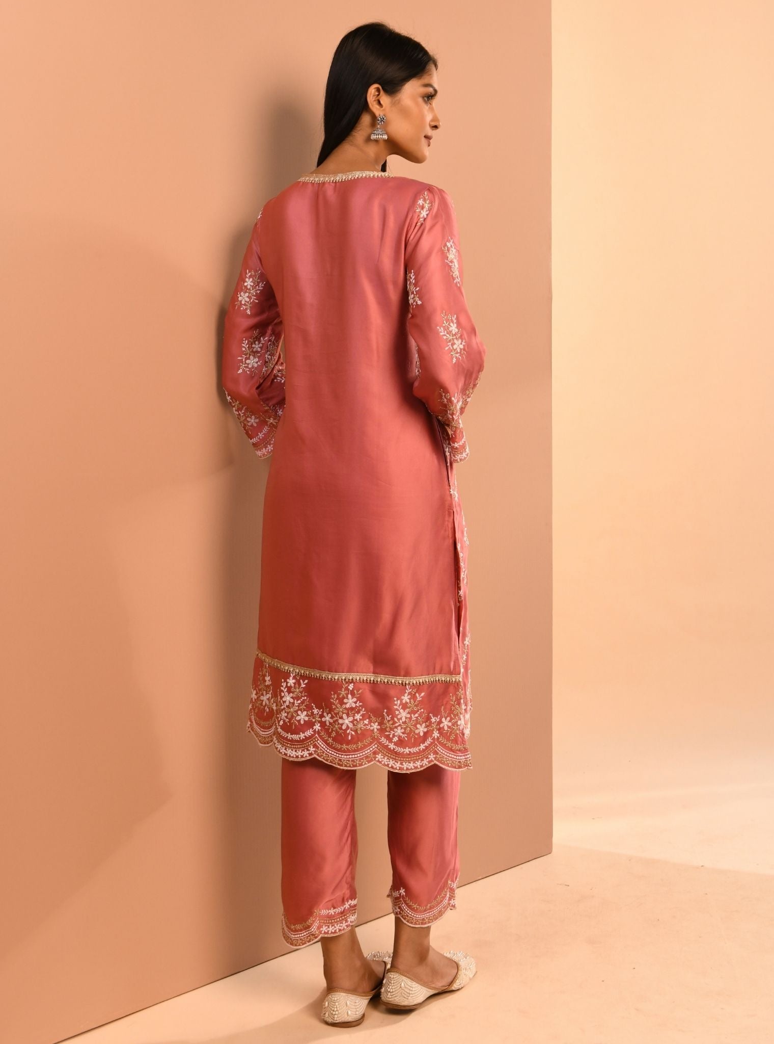 Mulmul Cupro Valaya Mauve Kurta With Mulmul Cupro Valaya Mauve Pant