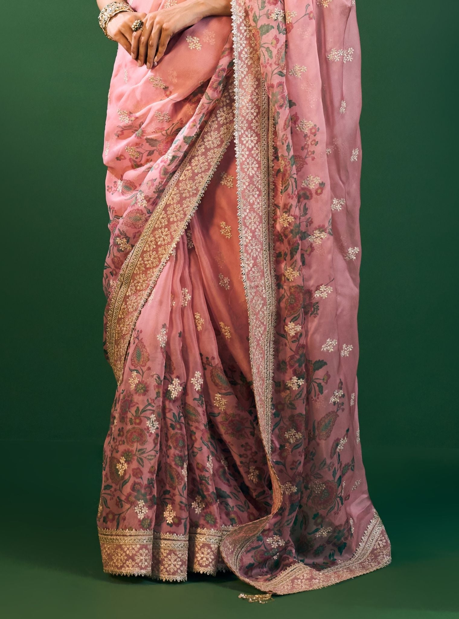 Leya Organza Printed Pink Saree