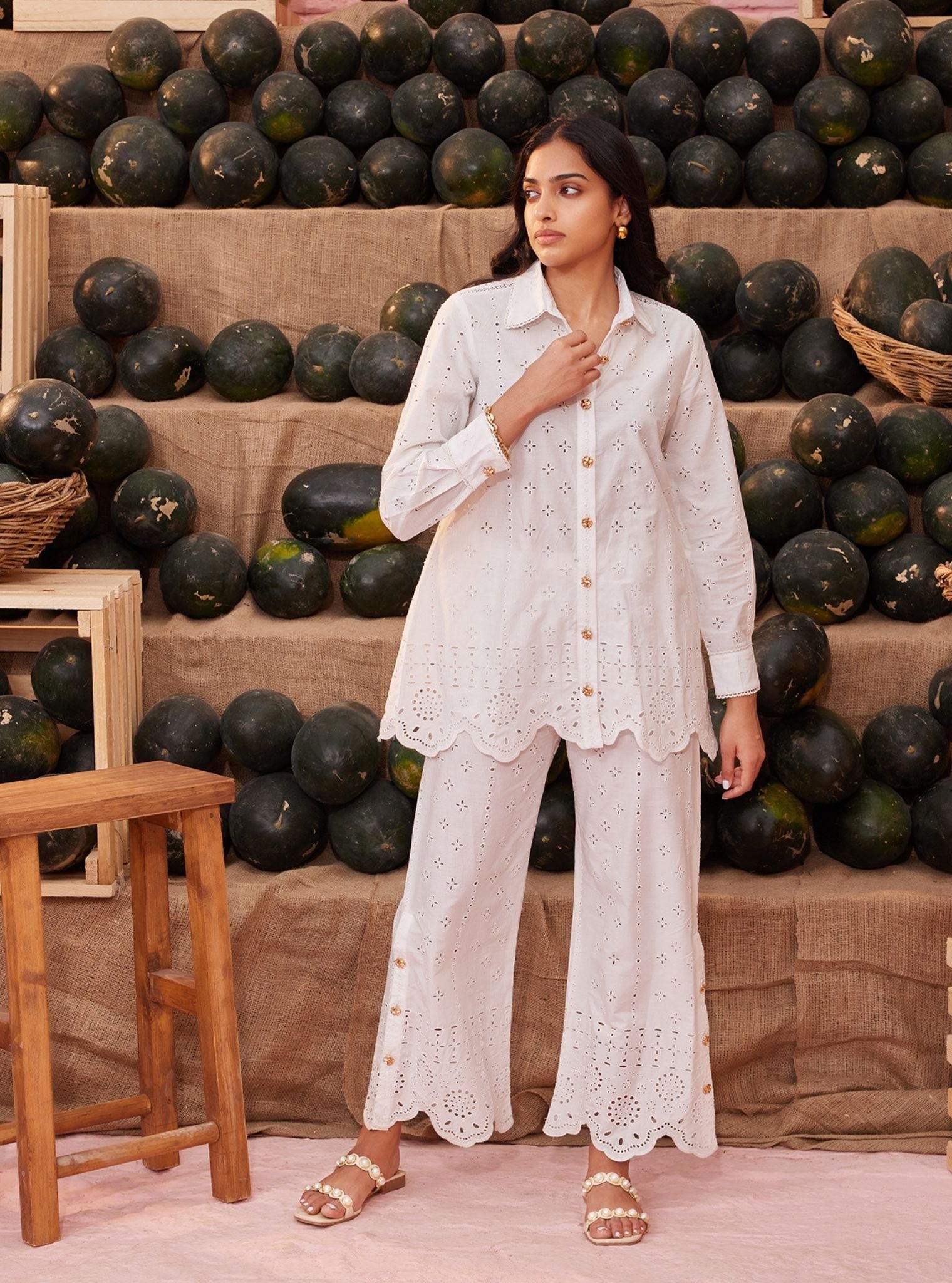 Mulmul Cotton Inaya White Shirt With Mulmul Cotton Inaya White Pant