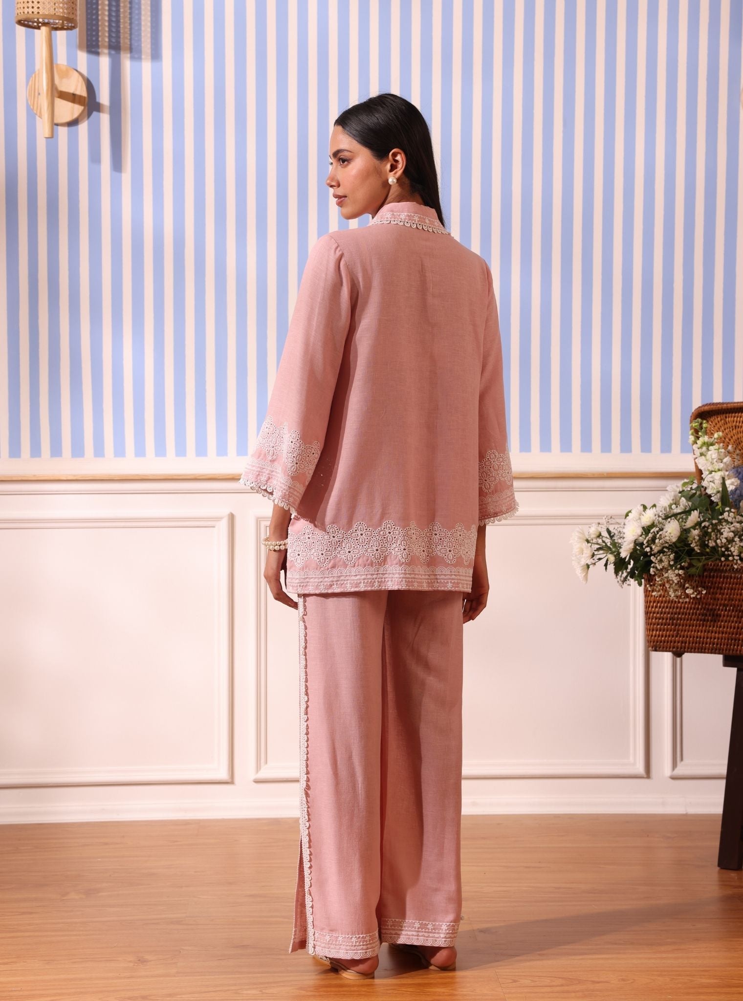 Mulmul Linen Ragnar Pink Shirt With Mulmul Linen Ragnar Pink Pant