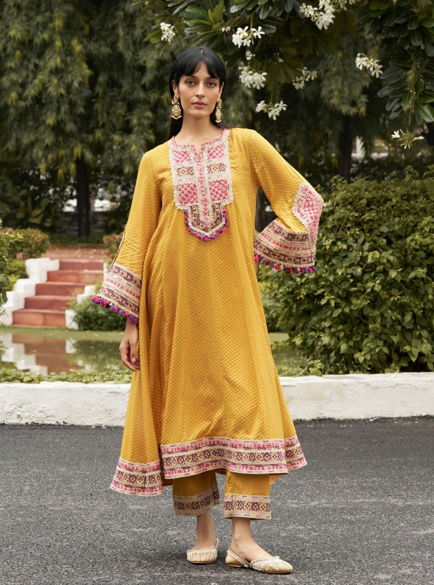 Aabharya Mustard Banarsi Kurta Set
