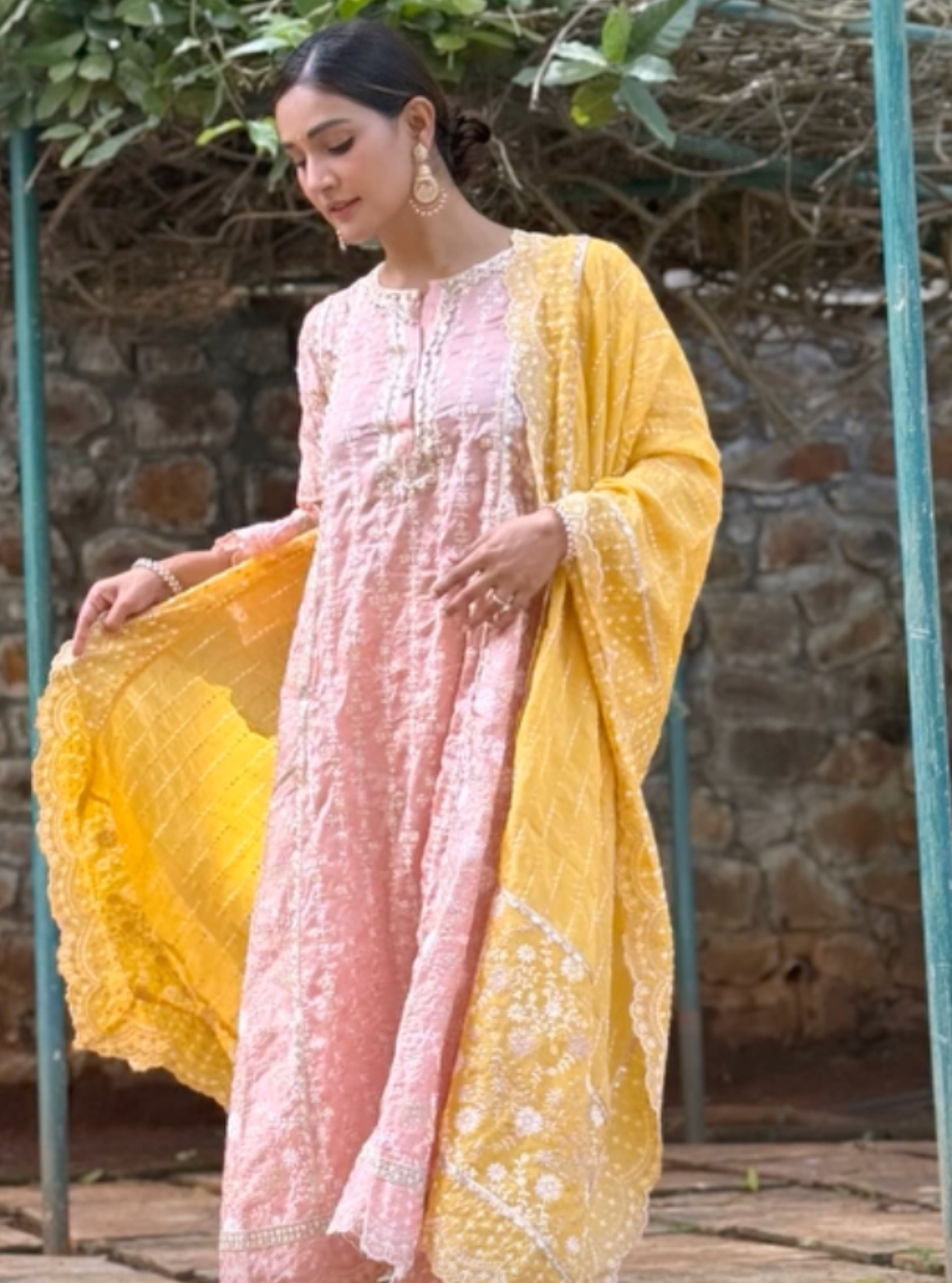 Mulmul Organza Satin Saathiya Pink Kurta With Mulmul Pima Satin Saathiya Pink Pant