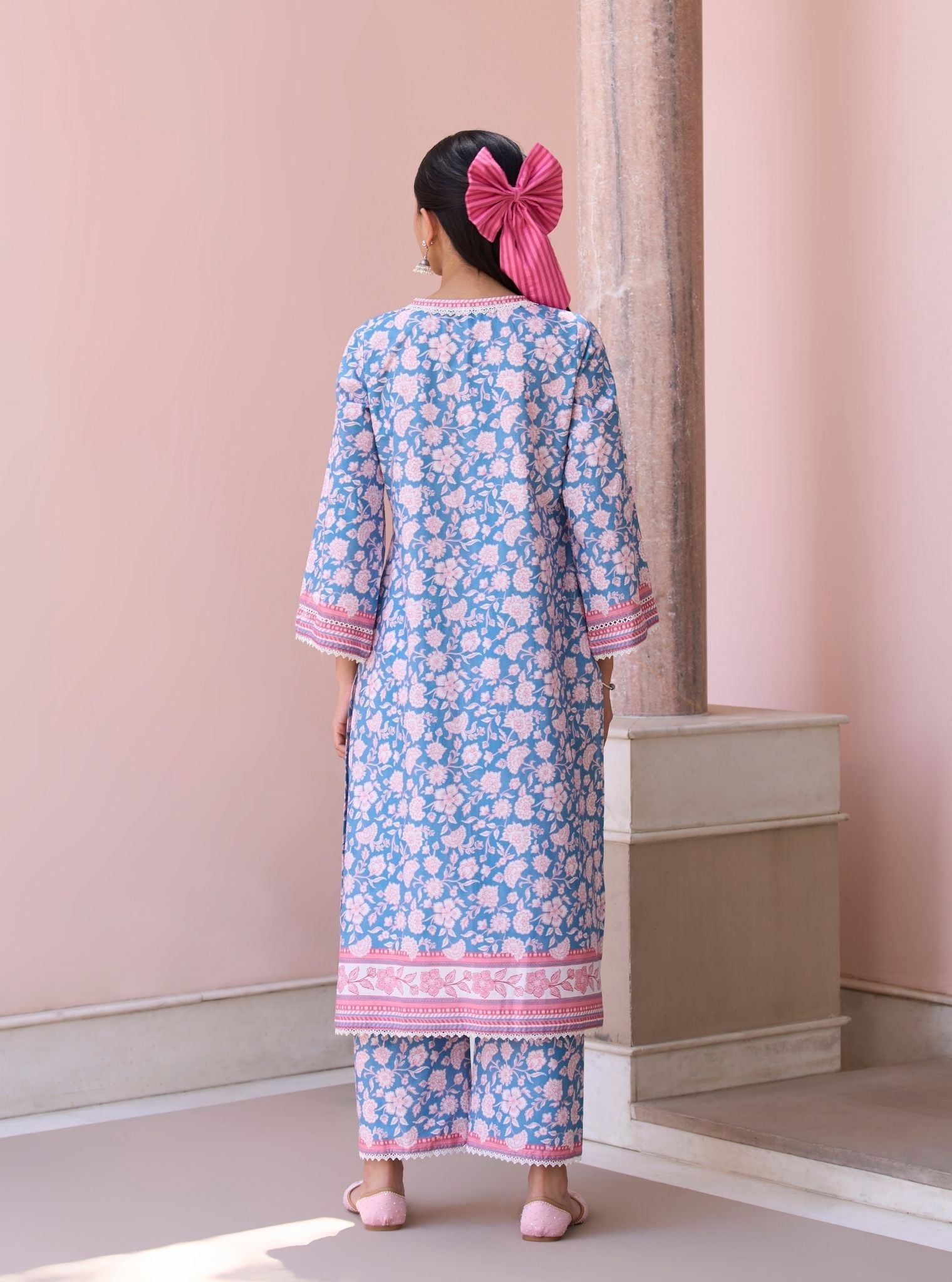 Rosabelle Steel Blue Mulmul Supima Cotton Kurta Set