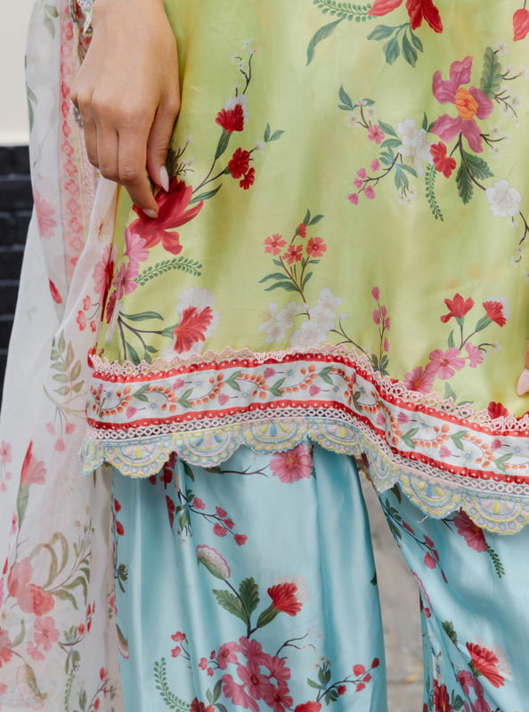Kena Cupro Satin Lime Kurta with Farshi Salwar