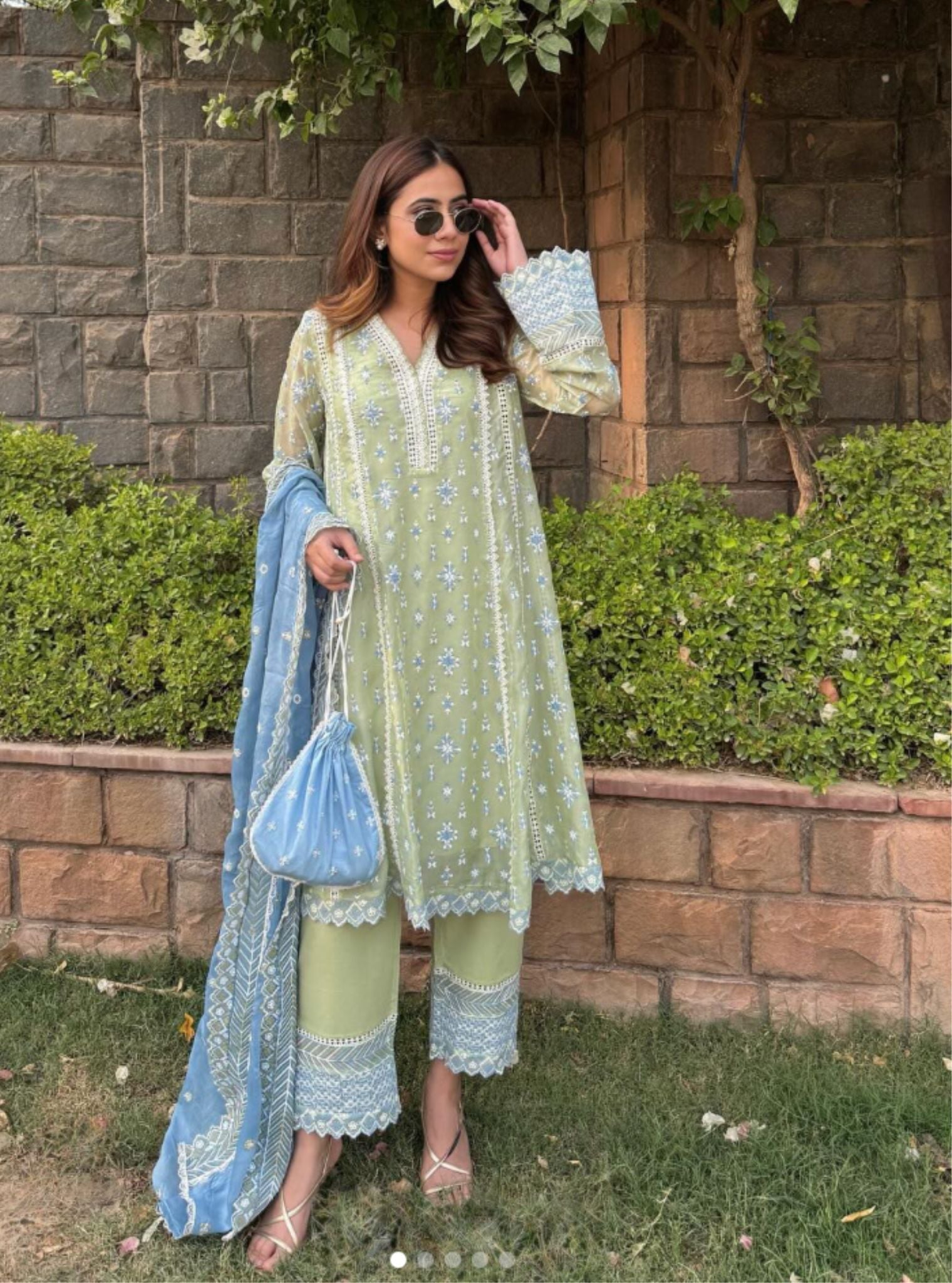 Smitha Organza Green Anarkali Kurta Set