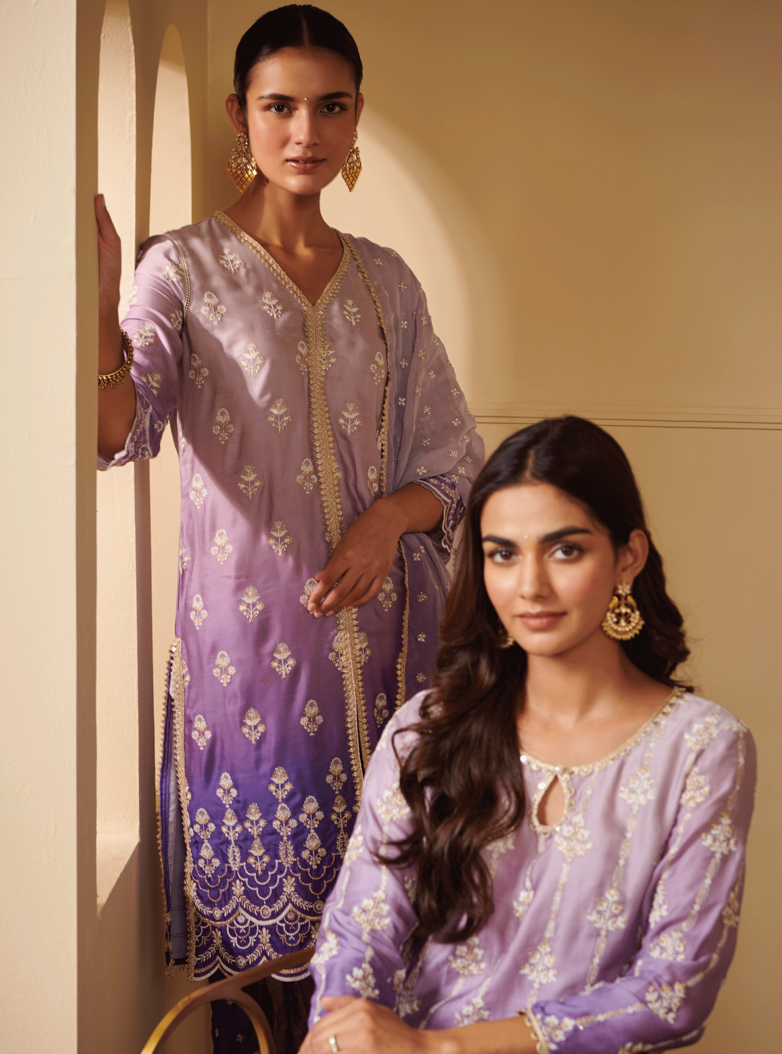 Mulmul Cupro Silk Nurvi Purple Kurta With Nurvi Purple Garara