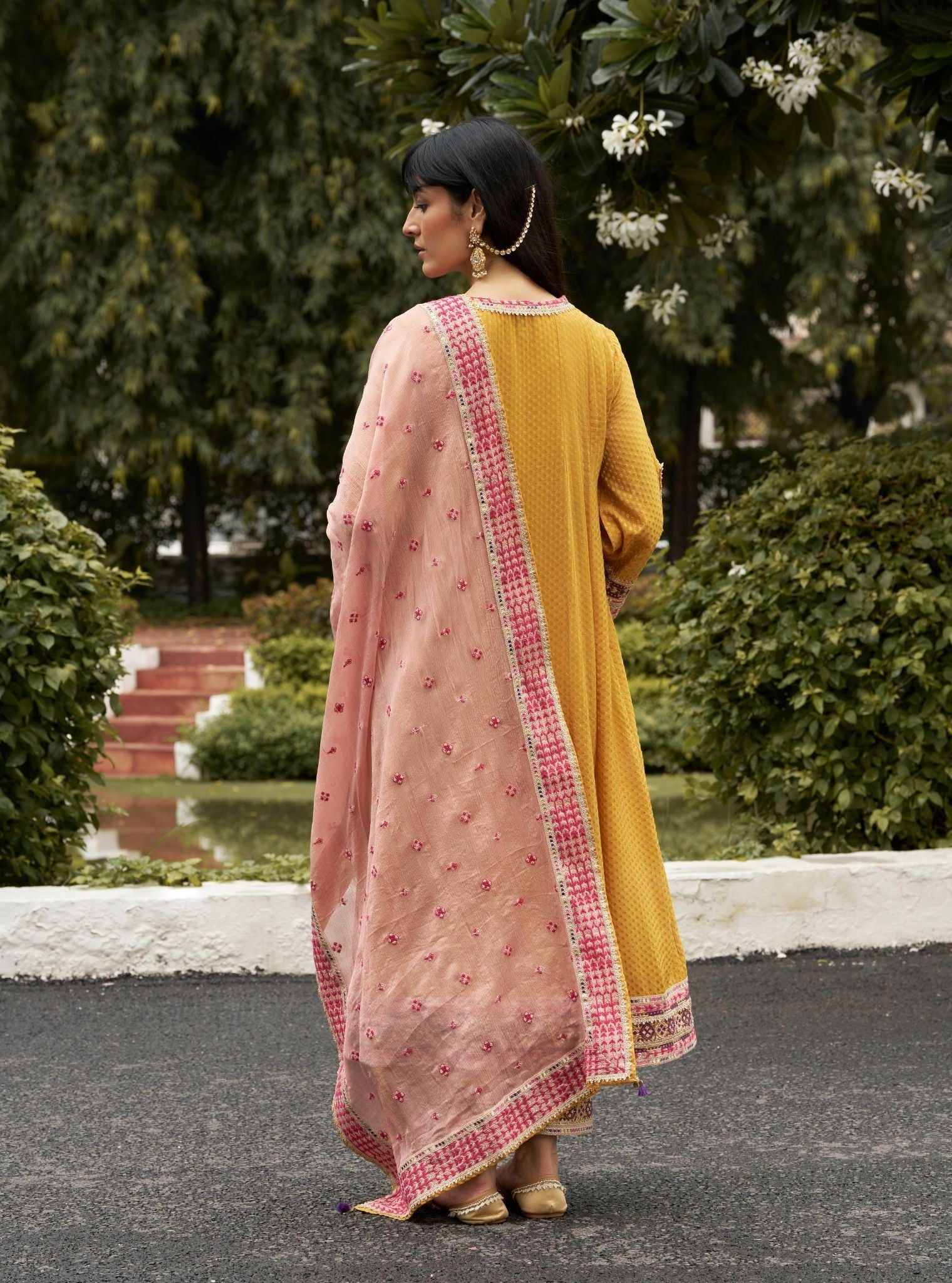 Aabharya Mustard Banarsi Kurta Set