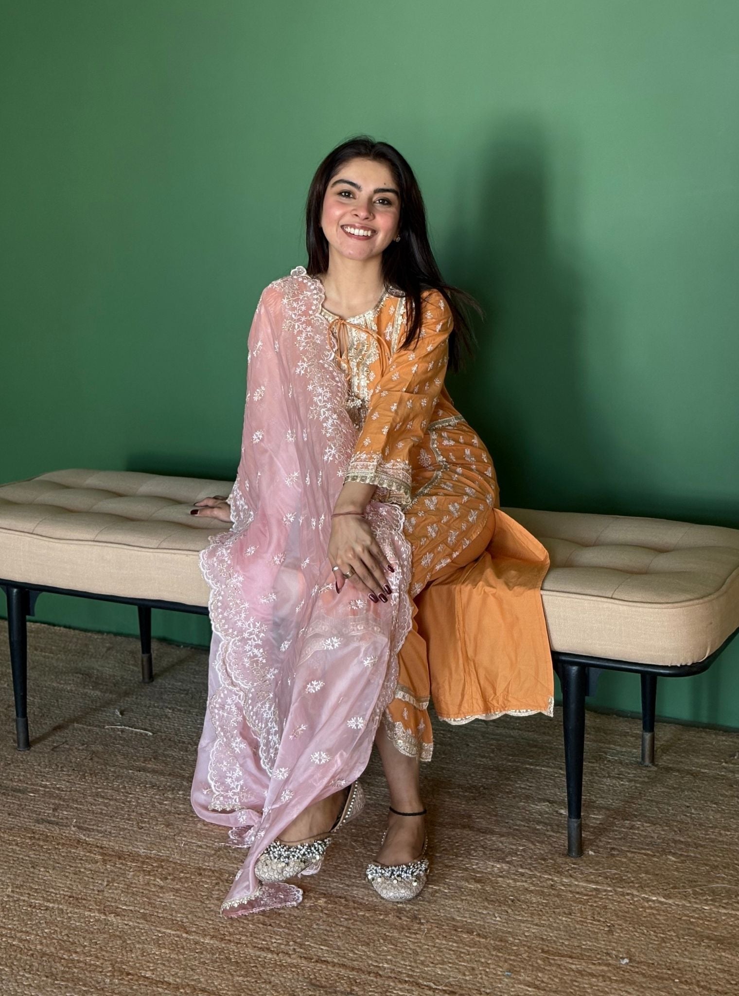 Kuhoo Supima Cotton Orange Kurta Set