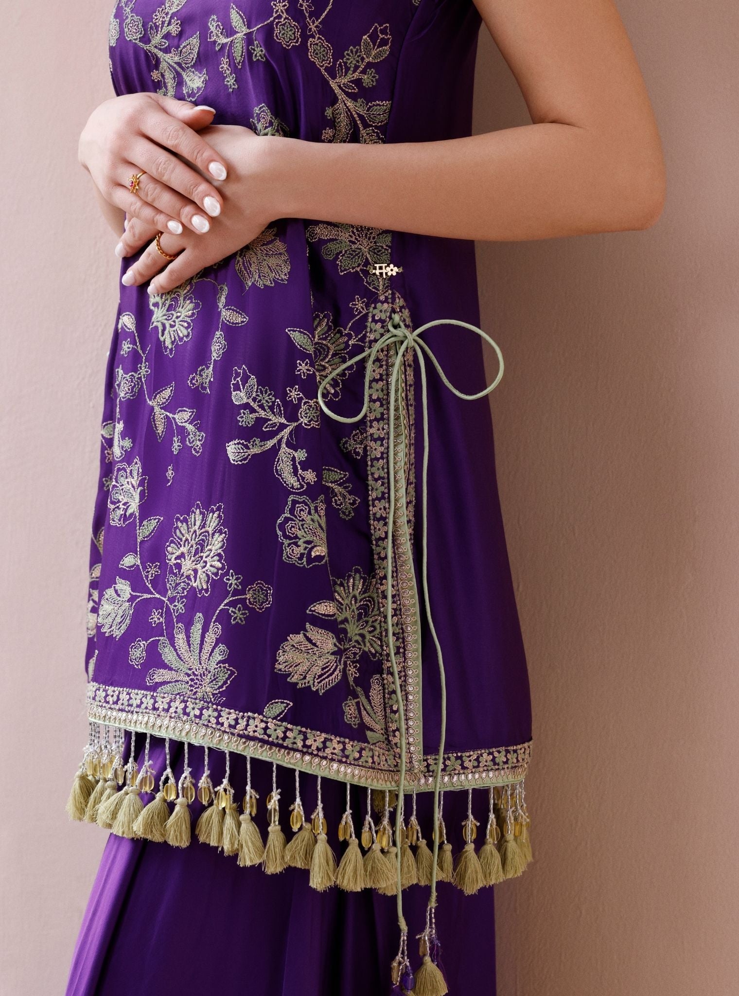 Zani Cupro Satin Purple Kurta with Draped Pants