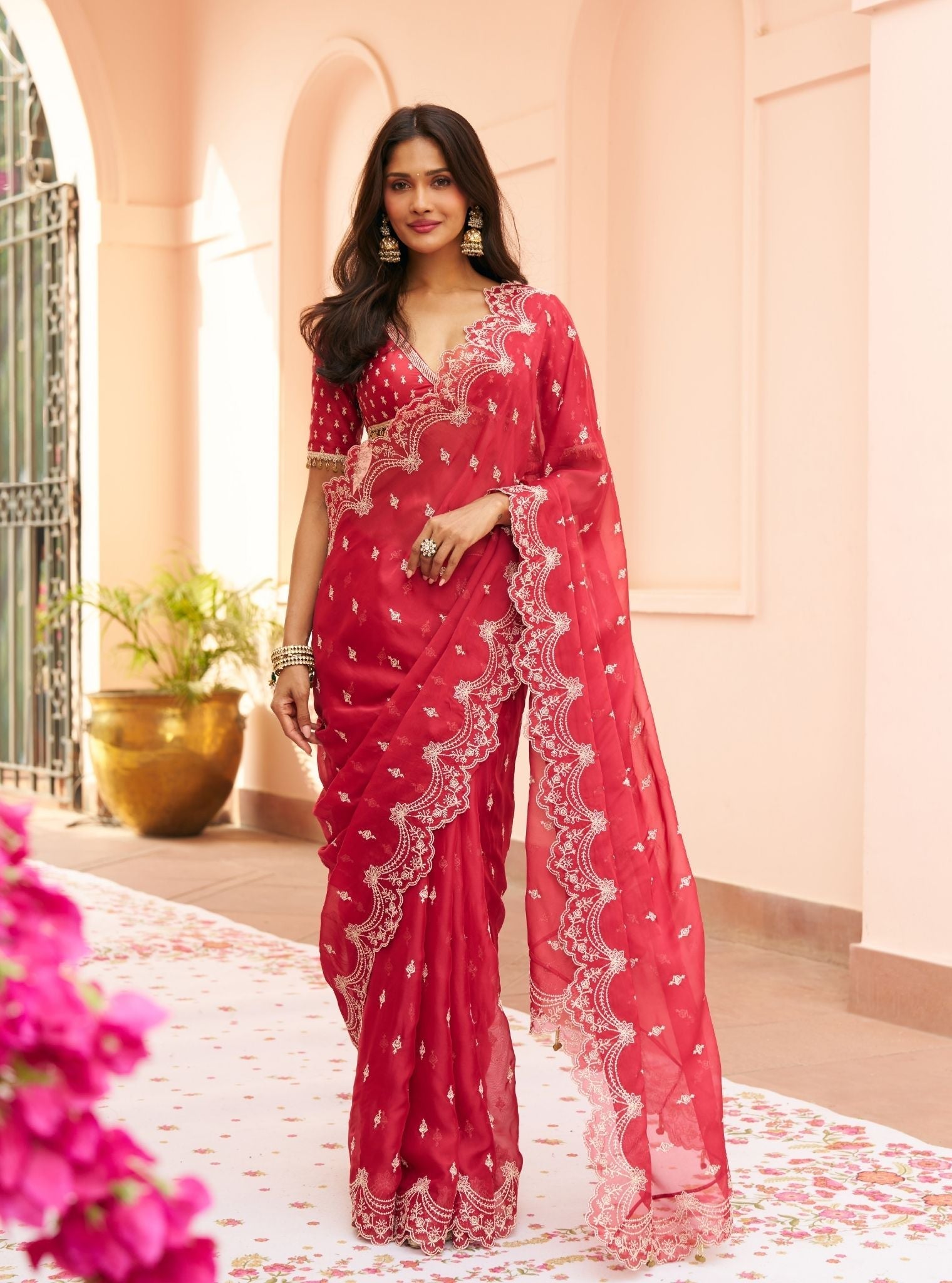 Albela Organza Red Saree
