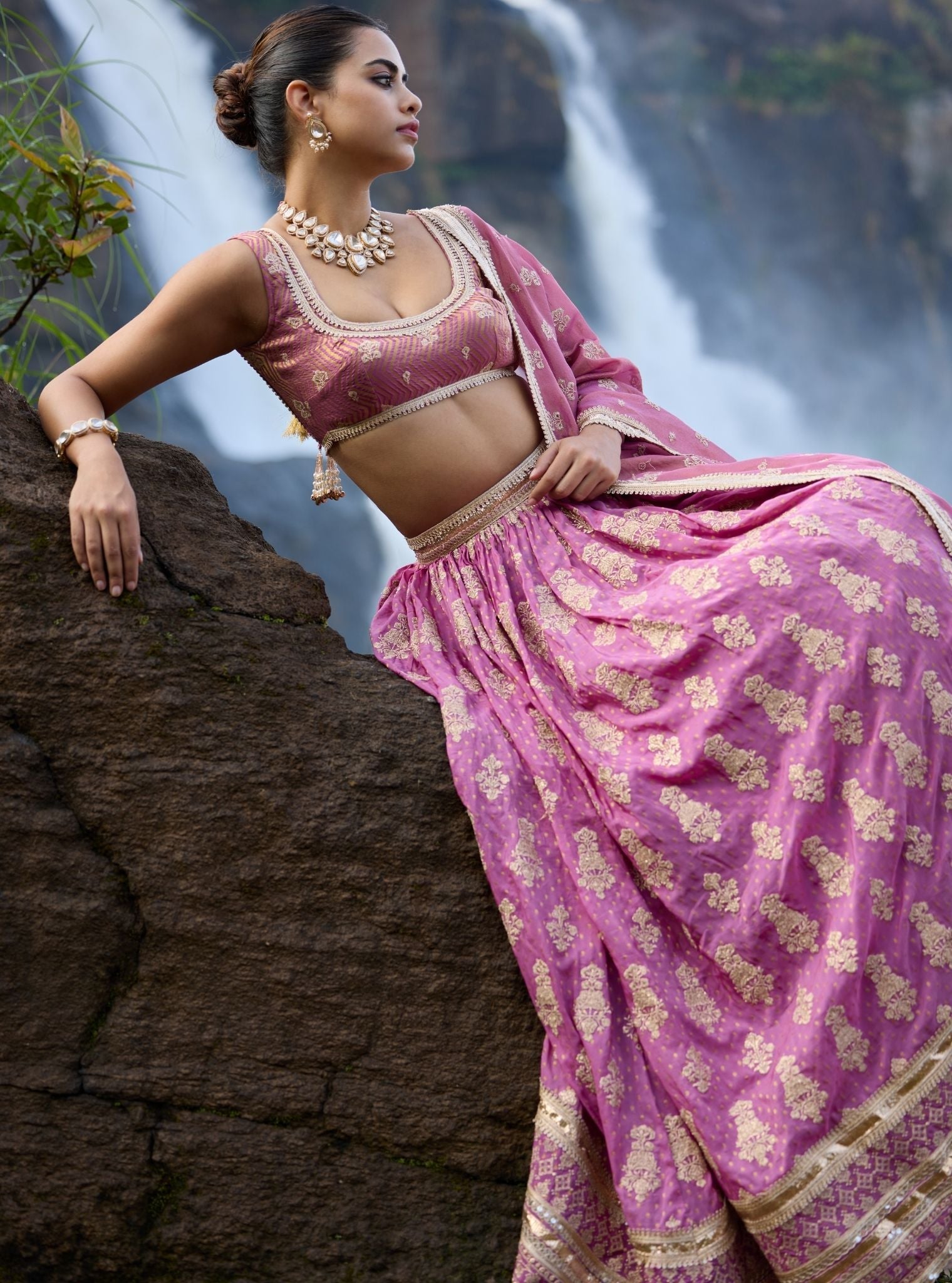 Mulmul Banarsi Rang Plum Lehenga