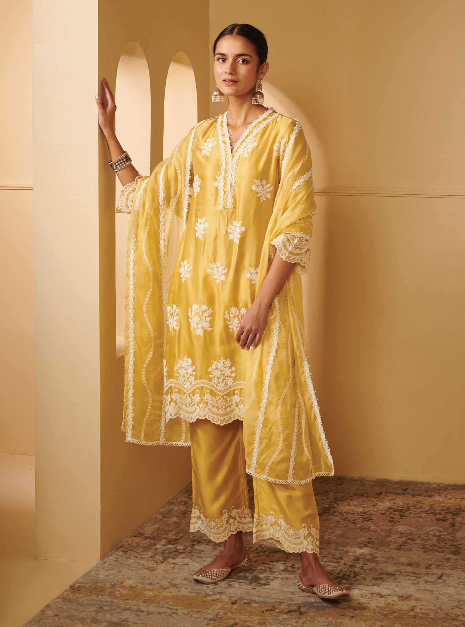 Mulmul Cupro Silk Nitha Yellow Kurta With Nitha Yellow Pant