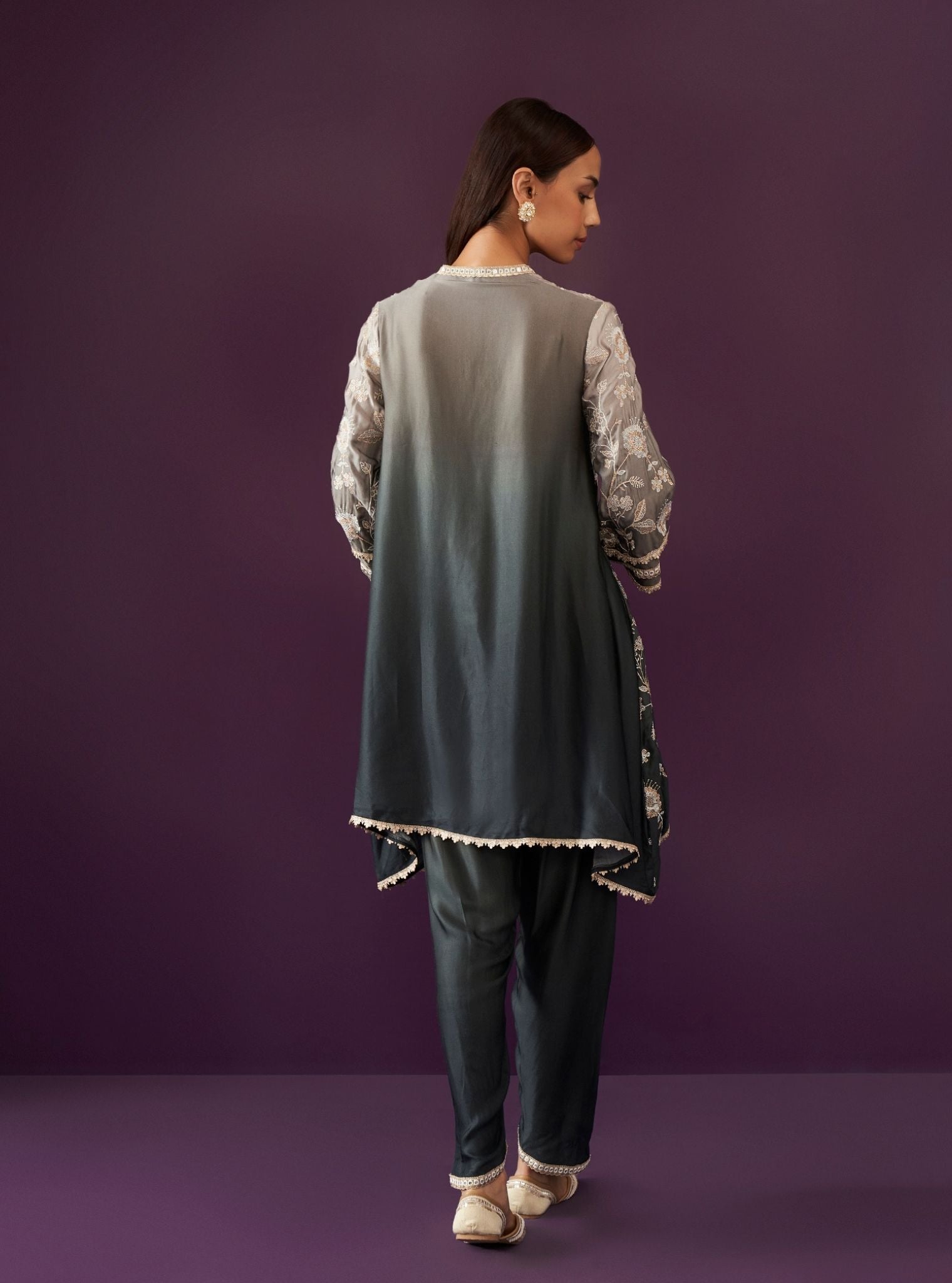 Mulmul Ombre Cupro Satin Evanthe Black Kurta With Mulmul Ombre Cupro Satin Evanthe Black Dhoti Pant