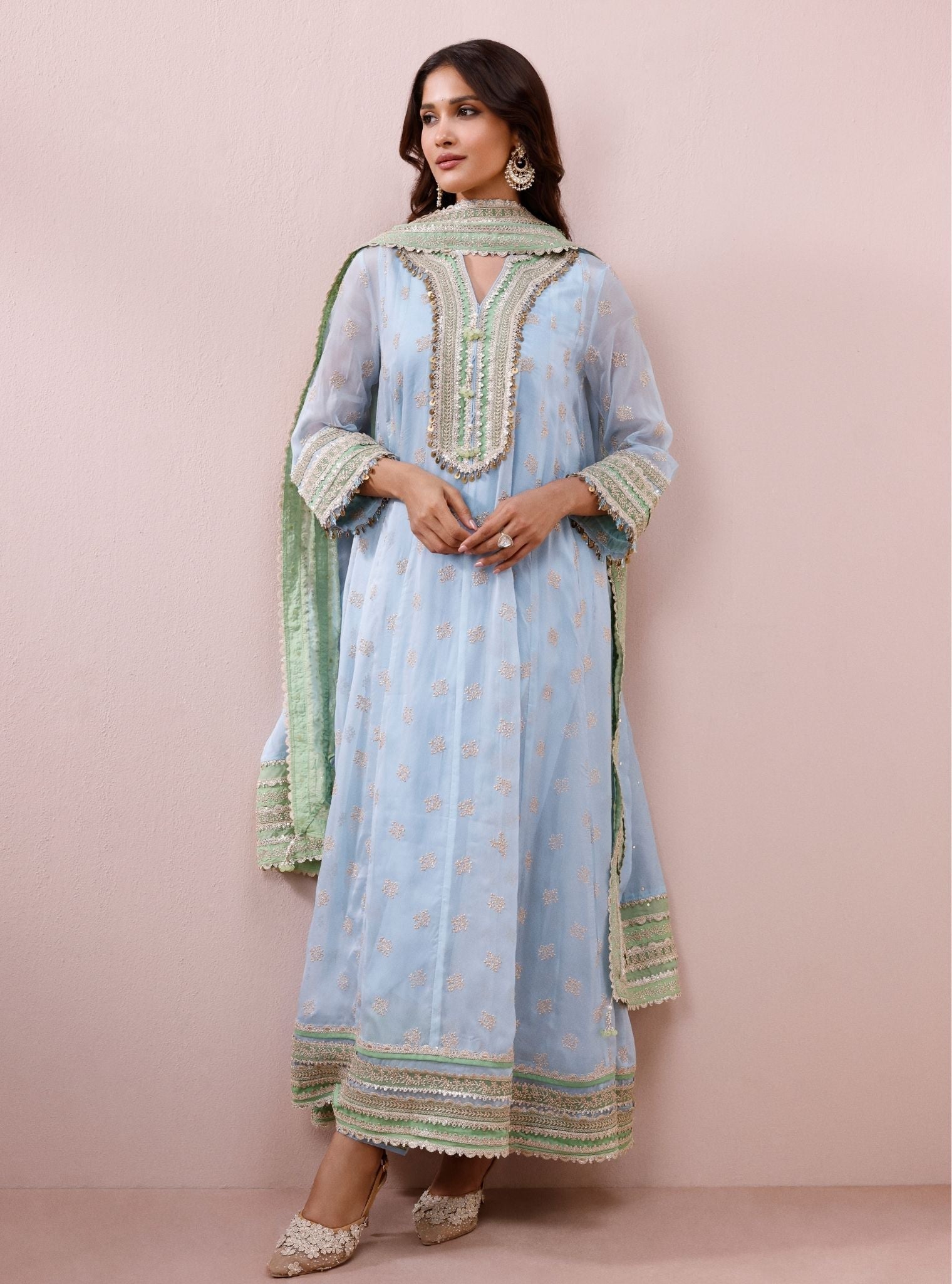 Ivana Organza Light Blue Anarkali Kurta Set