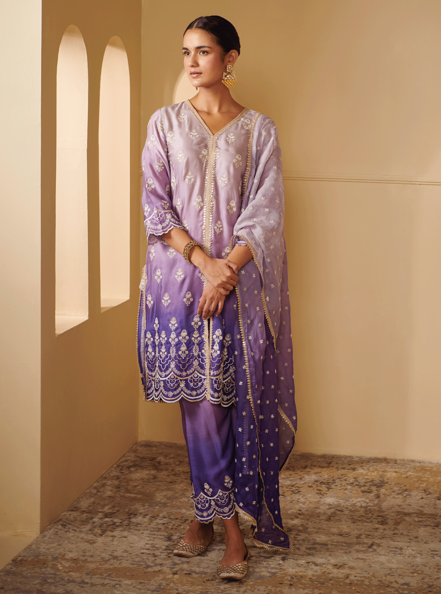 Mulmul Cupro Silk Sidra Purple Kurta With Sidra Purple Pant