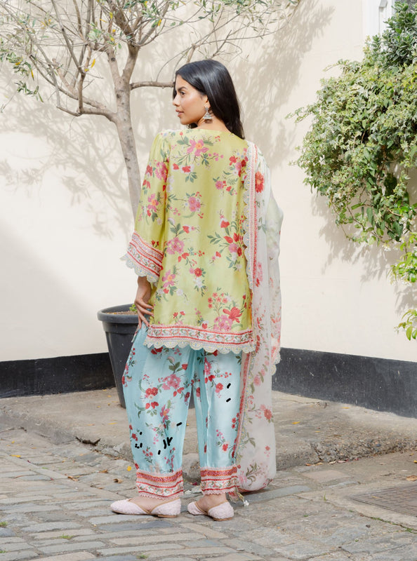 Kena Cupro Satin Lime Kurta with Farshi Salwar