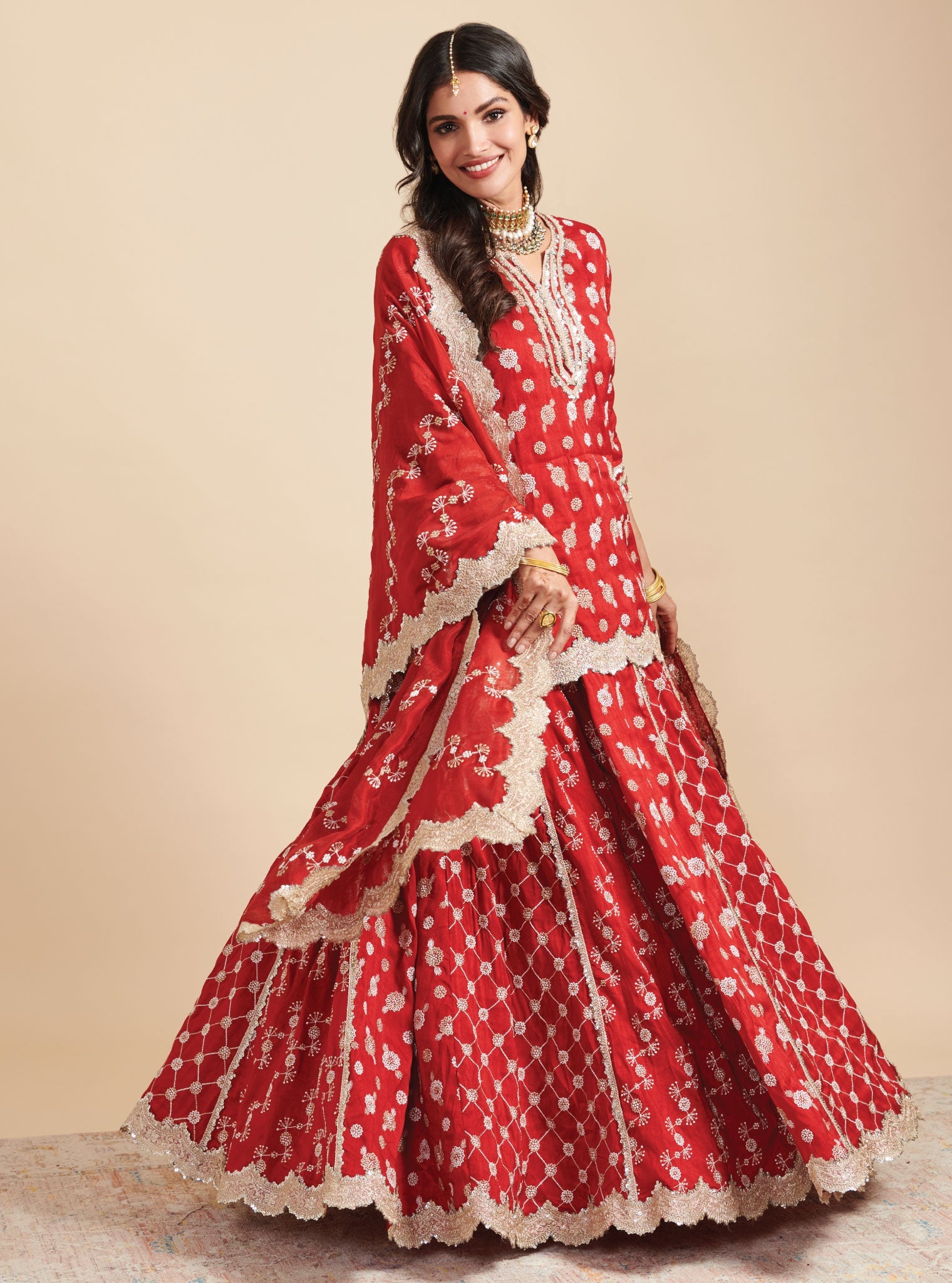 Surkh Silk Red Kurta with Lehenga Set